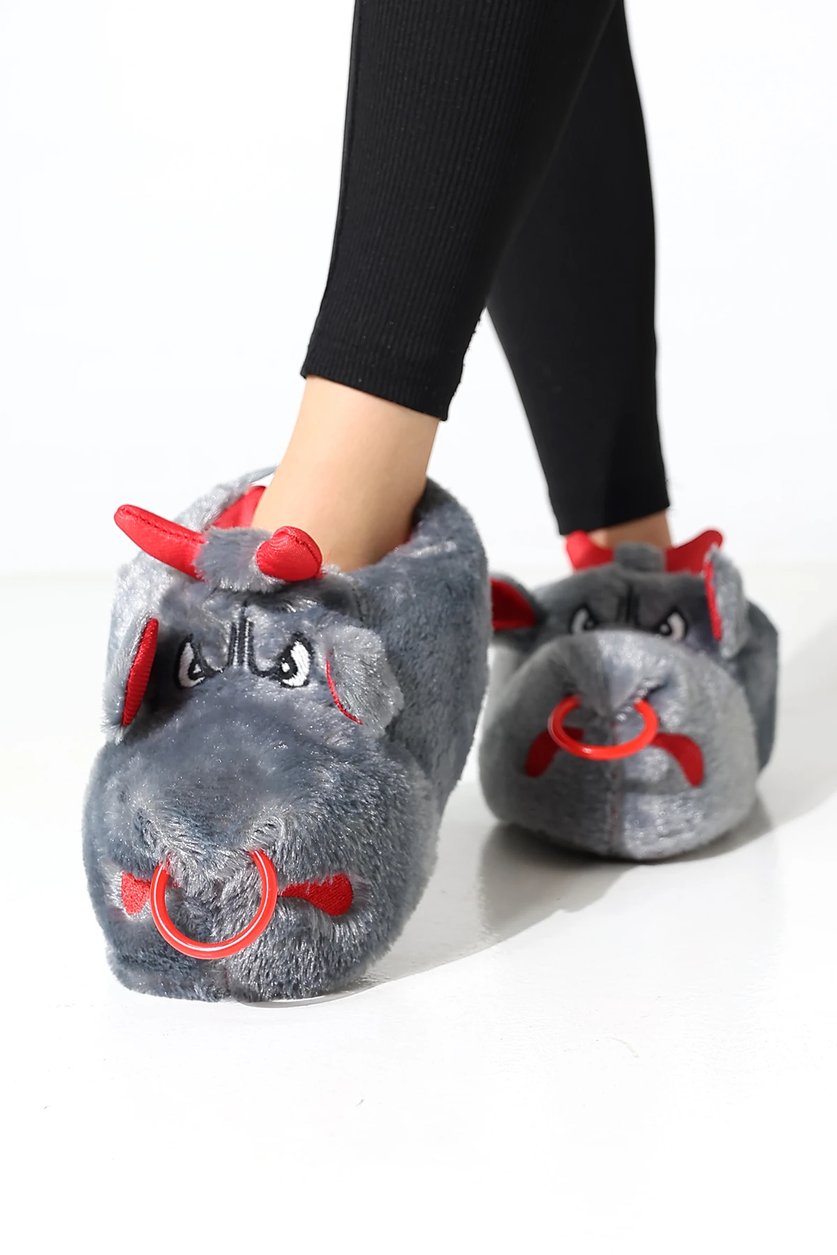 Hayvanlı B20 Boğa Modelli Kışlık Kadın Erkek Panduf Ev Içi Sessiz Taban Panduf