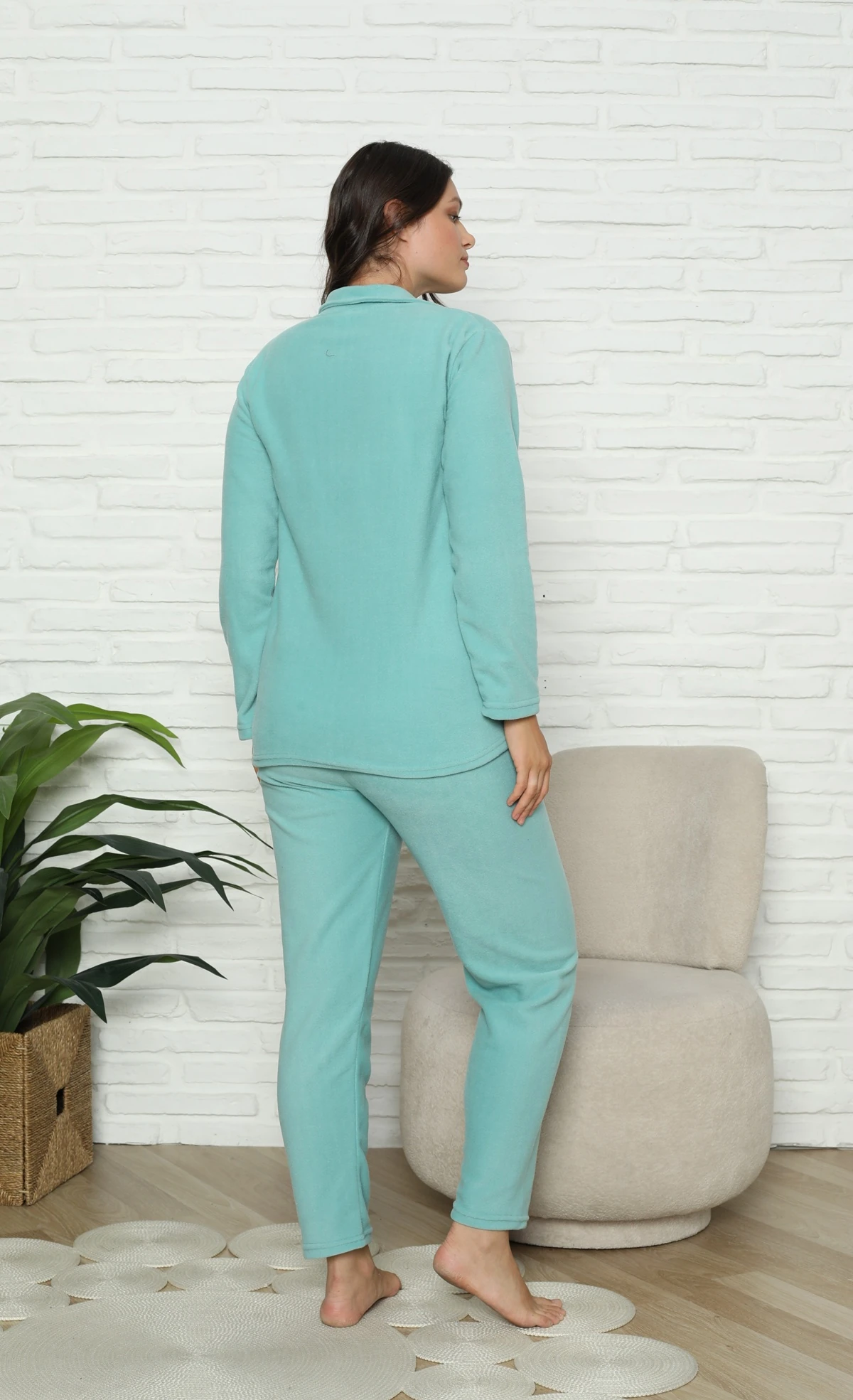 Fawn 1601 Boydan Düğmeli Polar Kumaşlı Kışlık Kadın Pijama Takımı