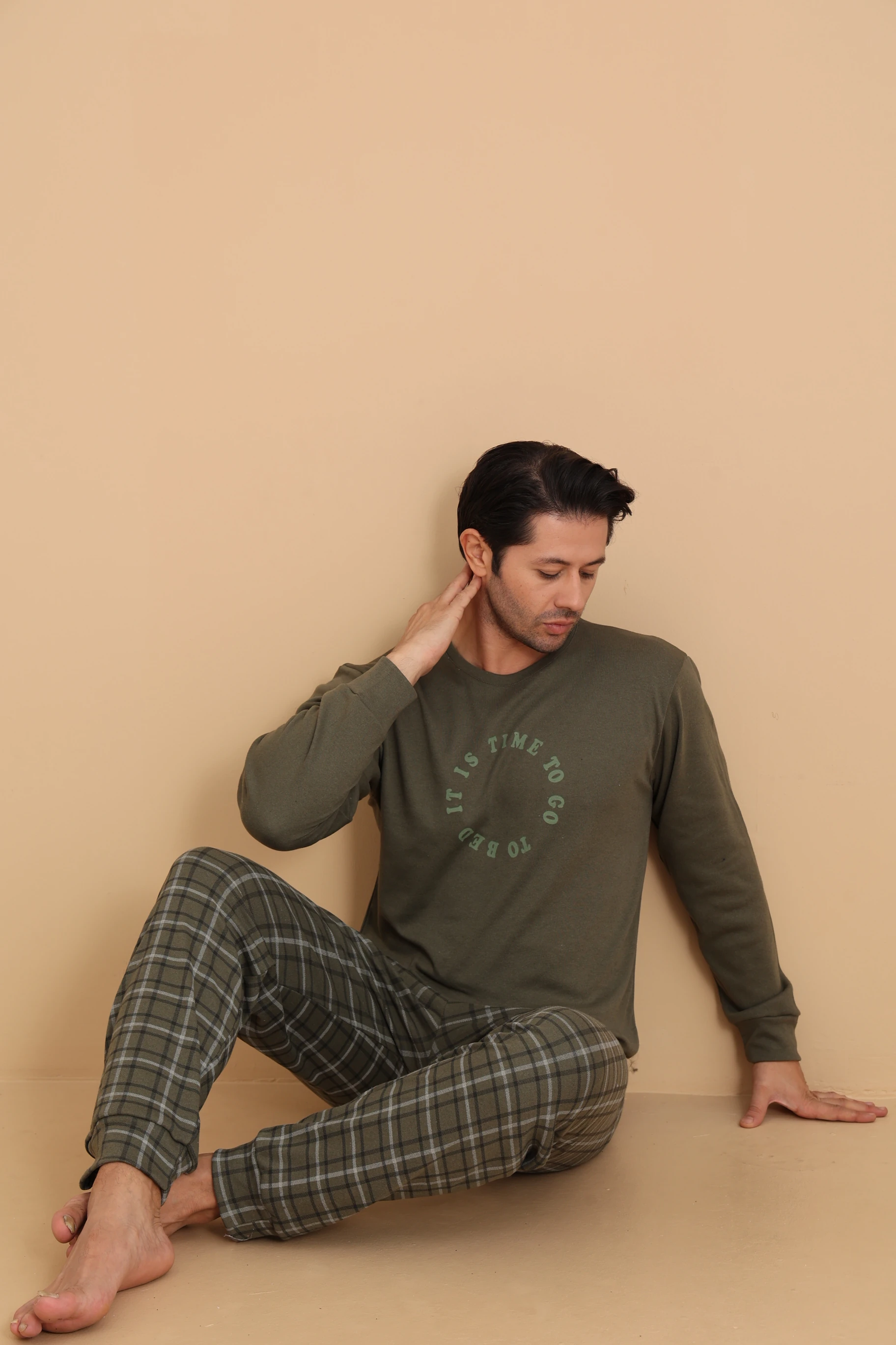 Falkon 7003 İnterlok Kışlık Ekose Pijamalı Erkek Pijama Takımı