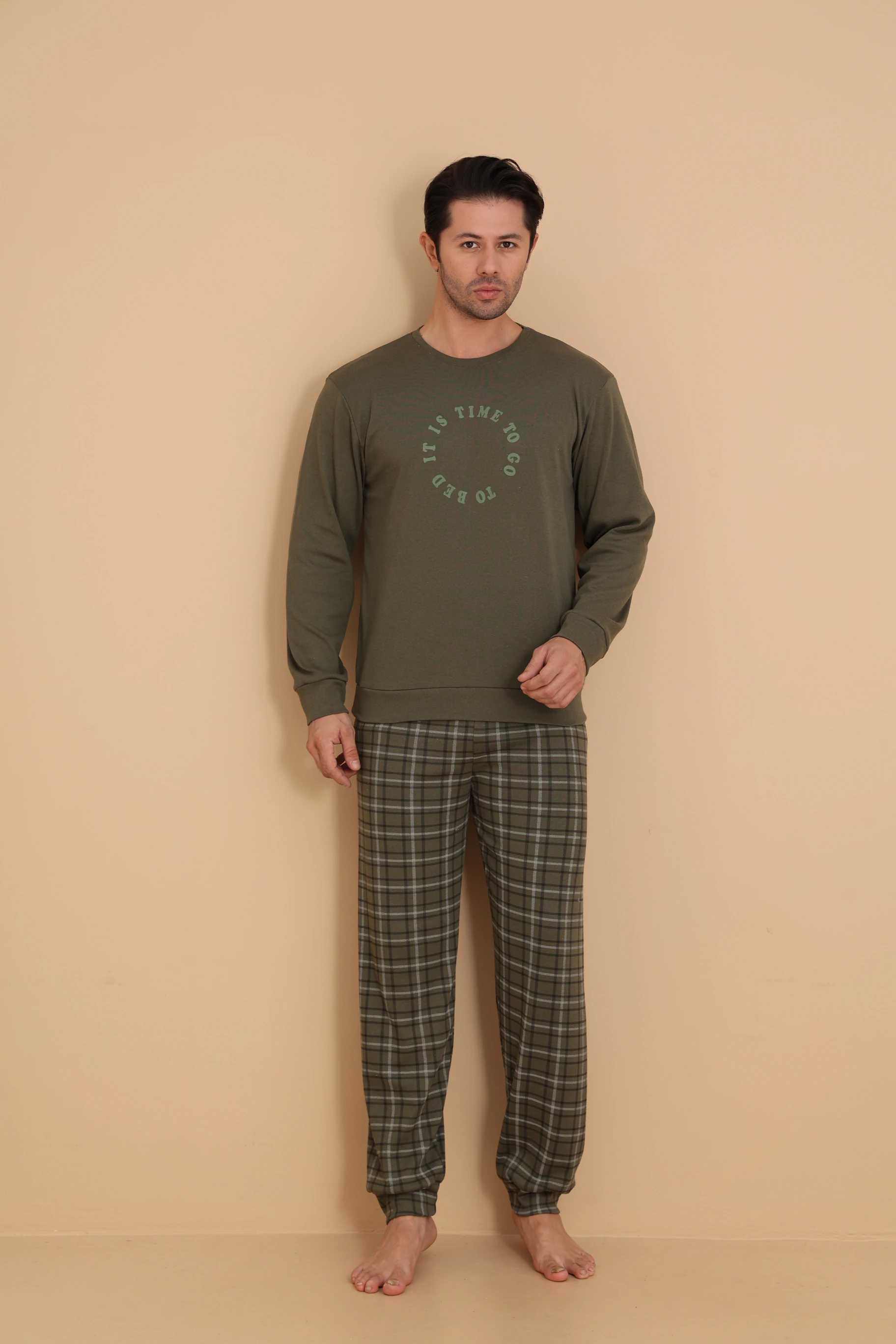 Falkon 7003 İnterlok Kışlık Ekose Pijamalı Erkek Pijama Takımı