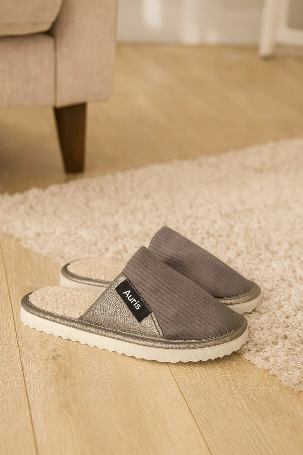 Auris 060 Unisex Kadife Kumaş İçi Kürklü Kışlık Ev Terliği