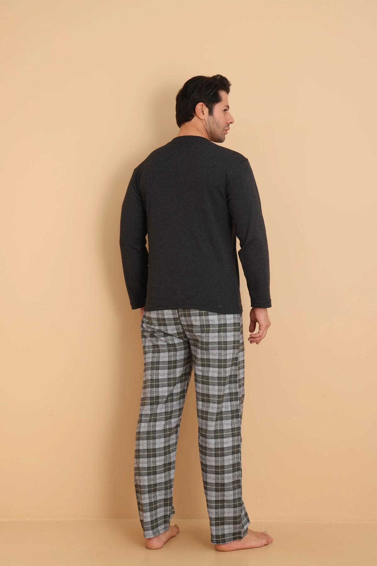 Falkon 7014 İnterlok Kışlık Ekose Pijamalı Erkek Pijama Takımı