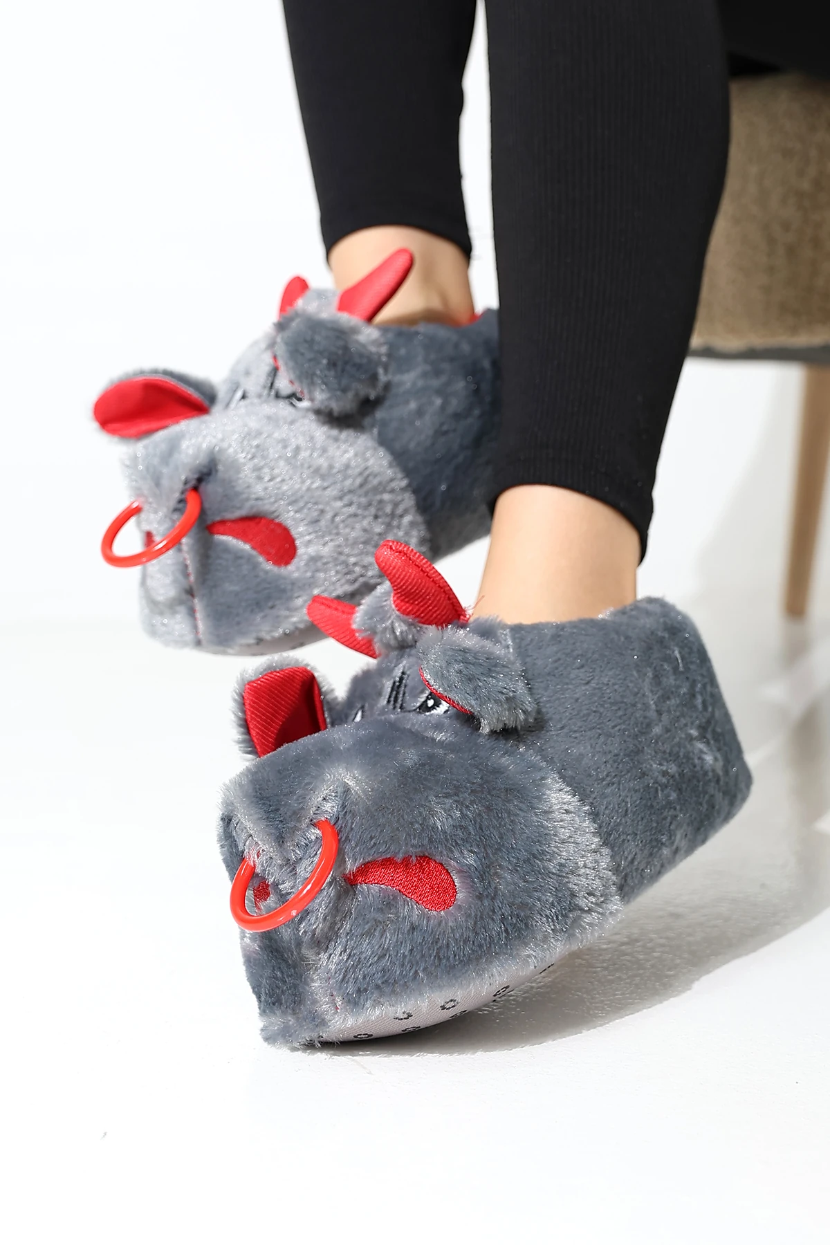 Hayvanlı B20 Boğa Modelli Kışlık Kadın Erkek Panduf Ev Içi Sessiz Taban Panduf