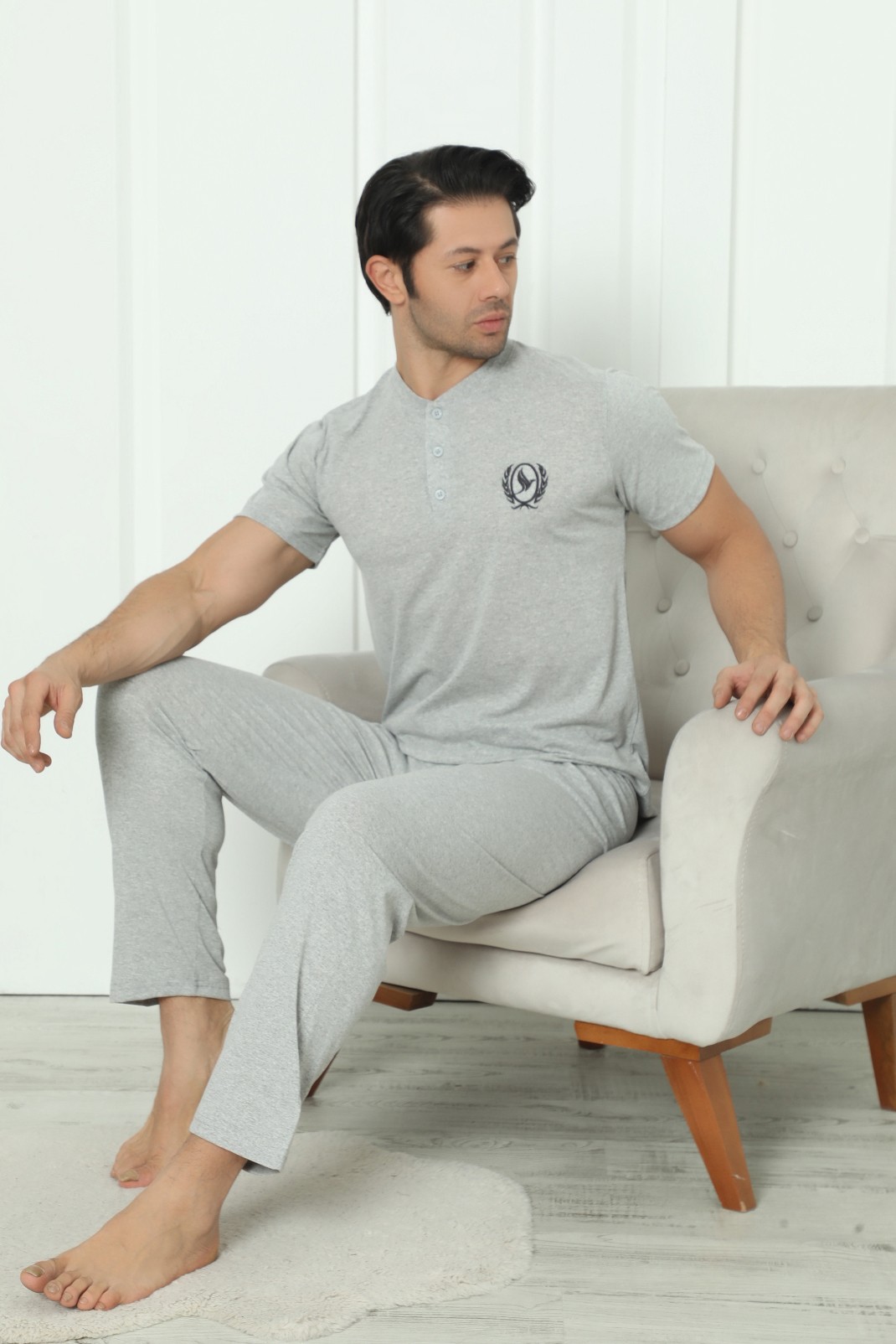 Falkom 8101 Penye Erkek Süprem Yazlık Kısa Kollu Pijama Takımı