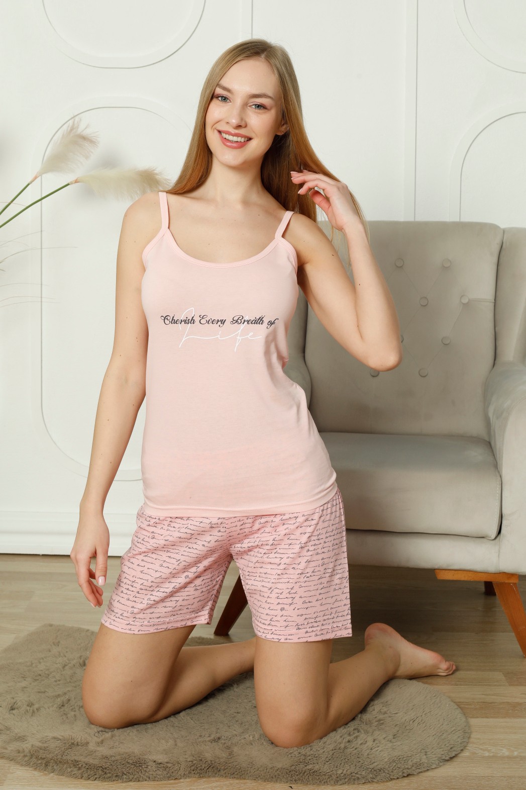 Mr 4404 Pamuklu Askılı Şortlu Takım Pijama Takımı