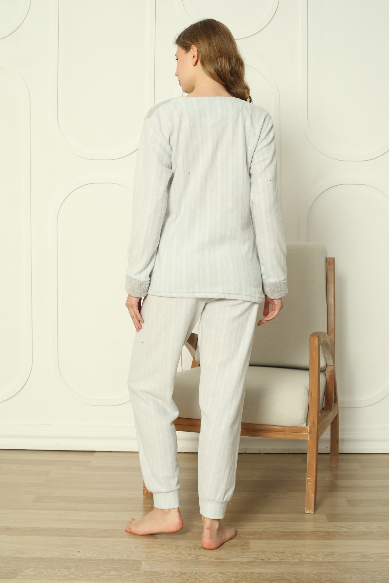 Fwn 3303 Peluş Welsoft Polar Kışlık Yumoş Yıldızlı Kadın Pijama Takımı