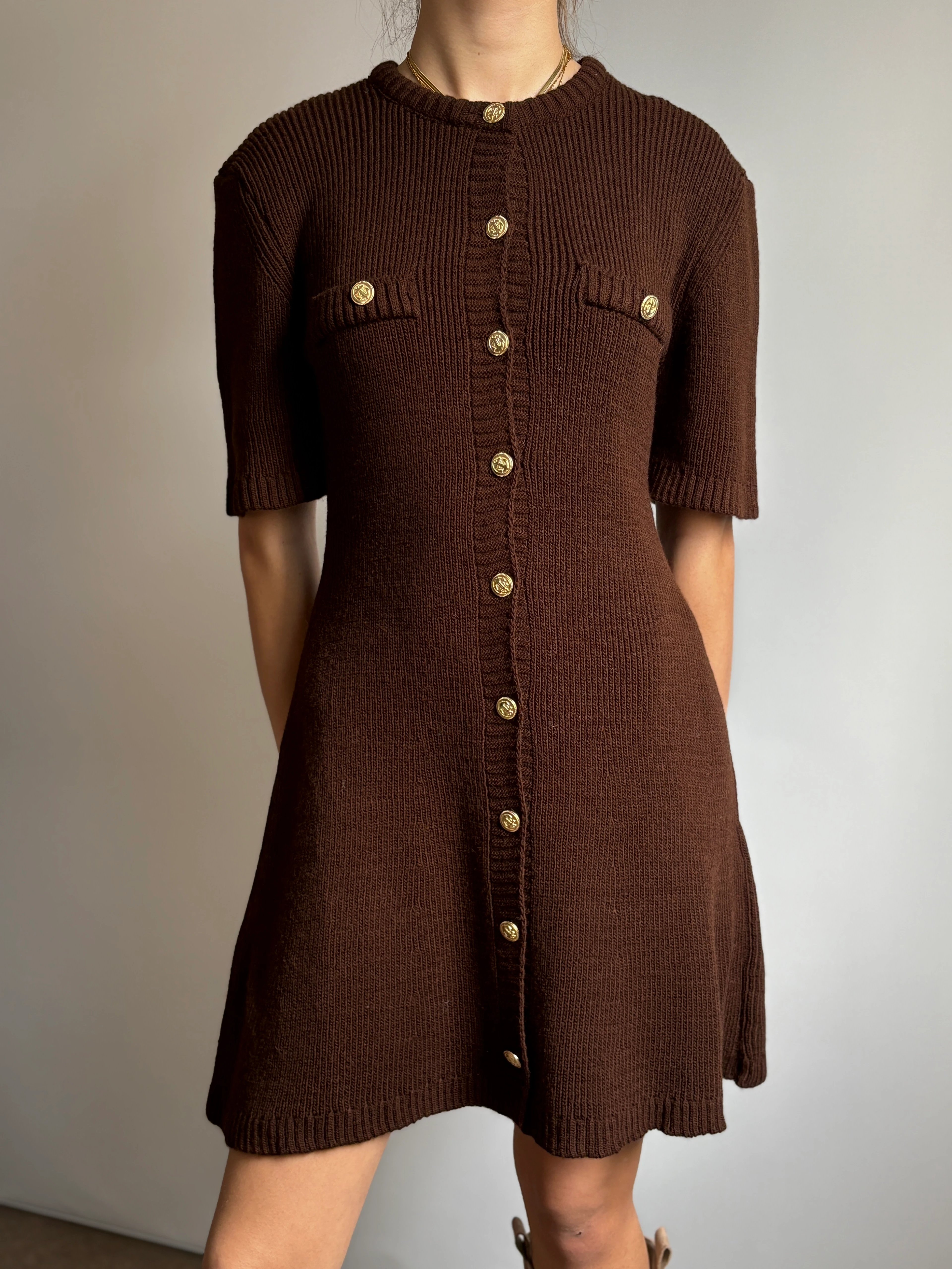 Triko Gold Düğmeli Elbise