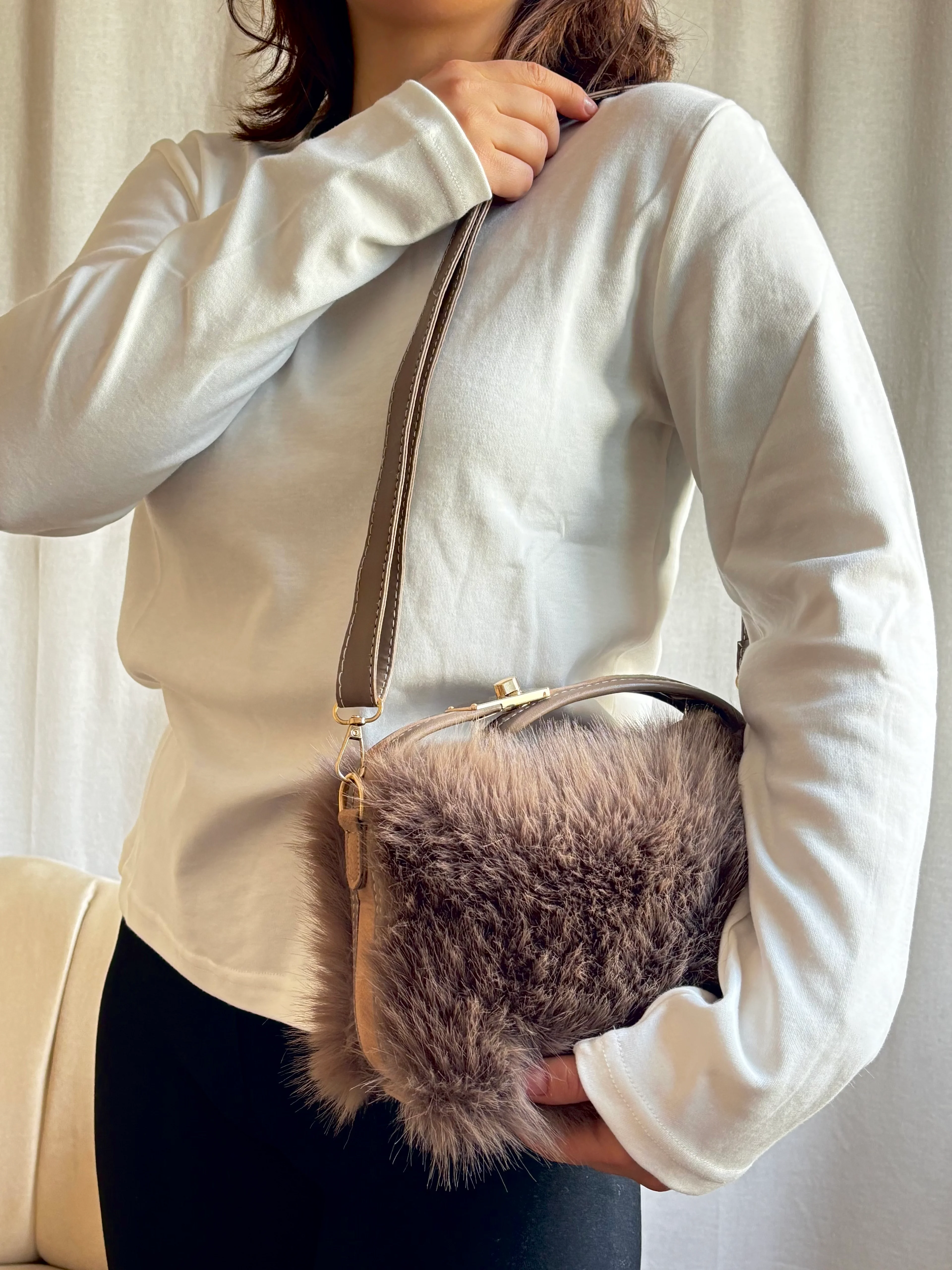 Gold Kilit Detaylı Puf Çanta - Acı Kahve