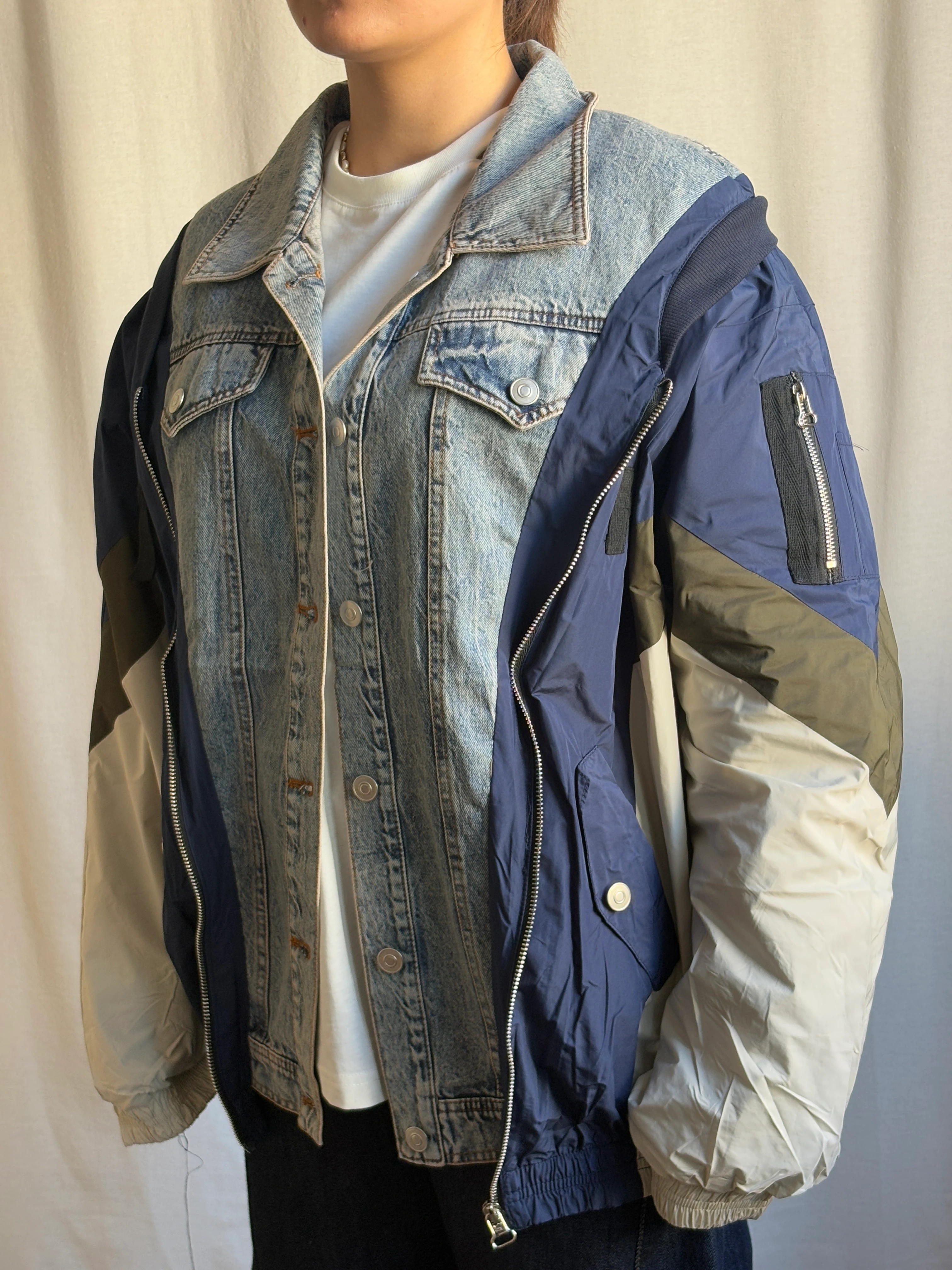 Denim Detaylı Yağmurluk Ceket