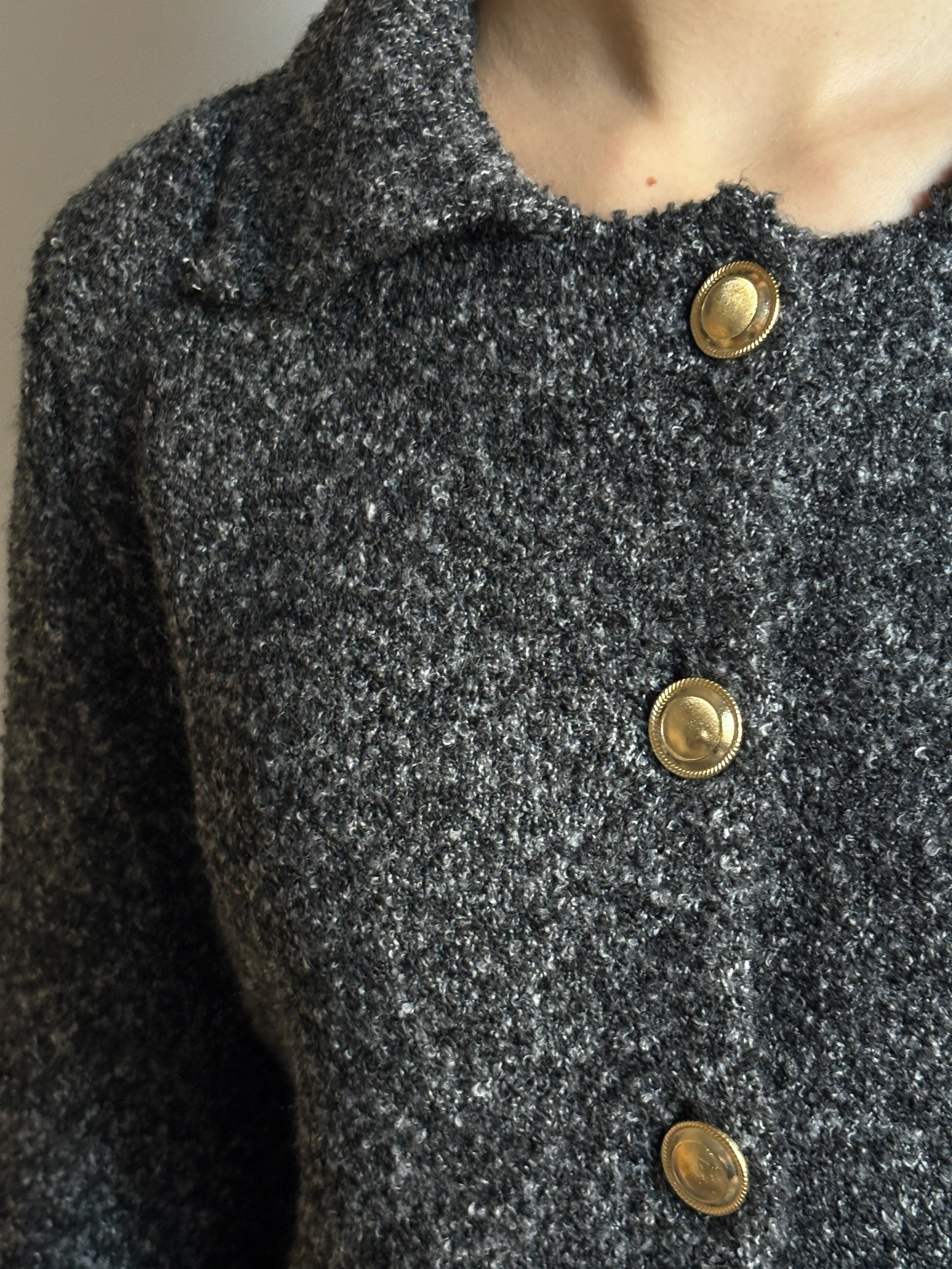 Antrasit Polo Yaka Cep Detaylı Triko Hırka