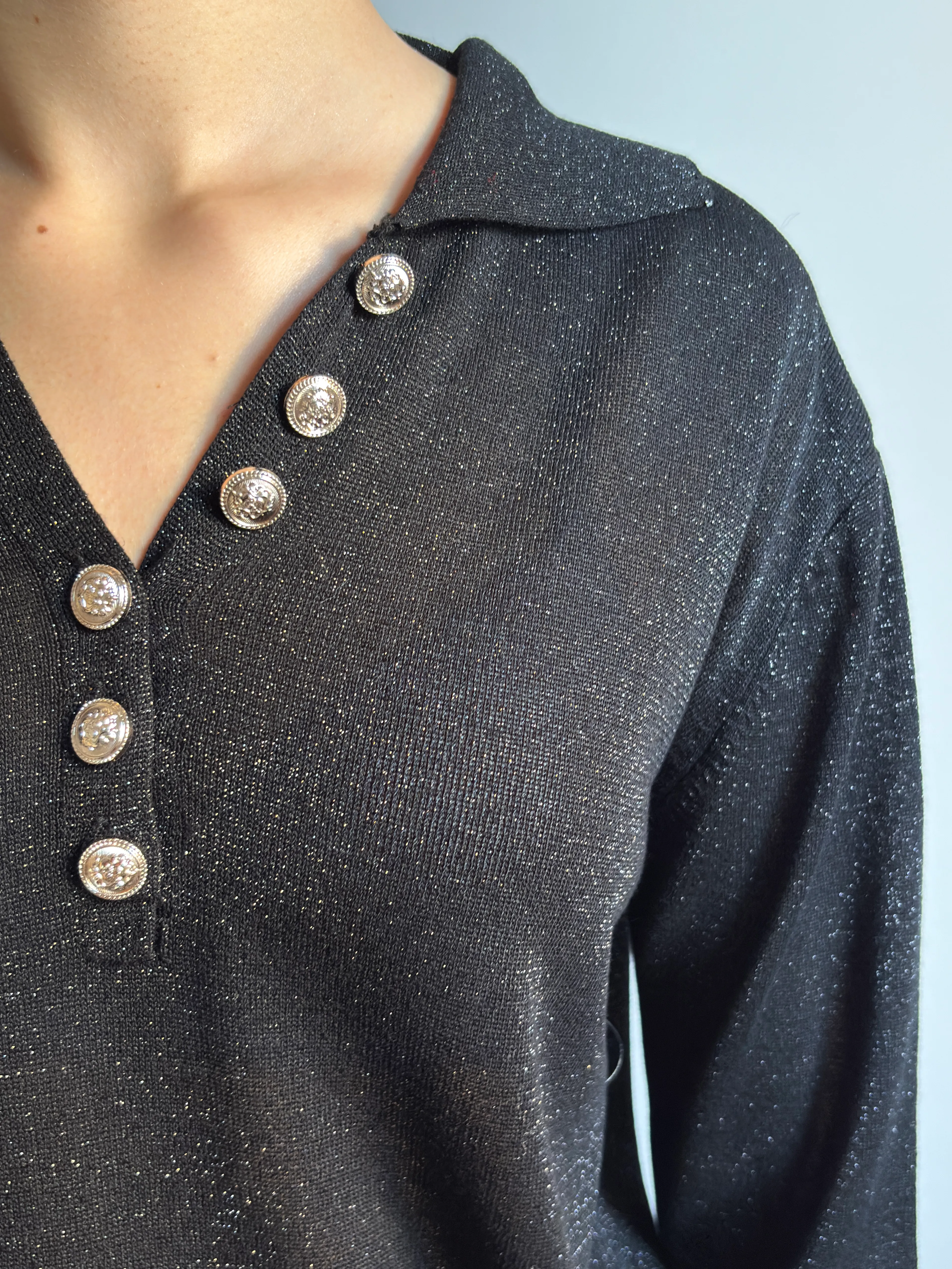 Simli Gold düğmeli bluz