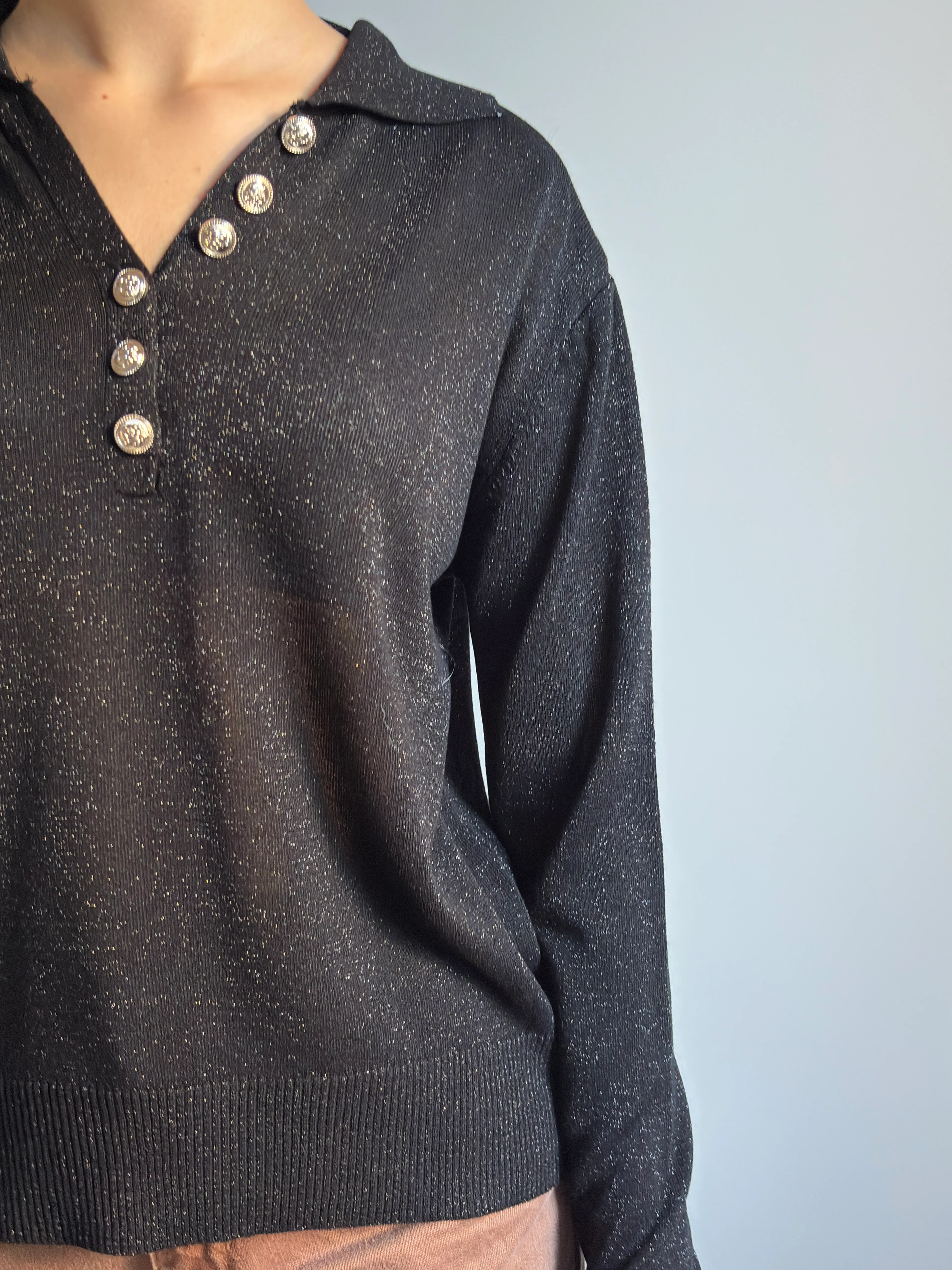 Simli Gold düğmeli bluz