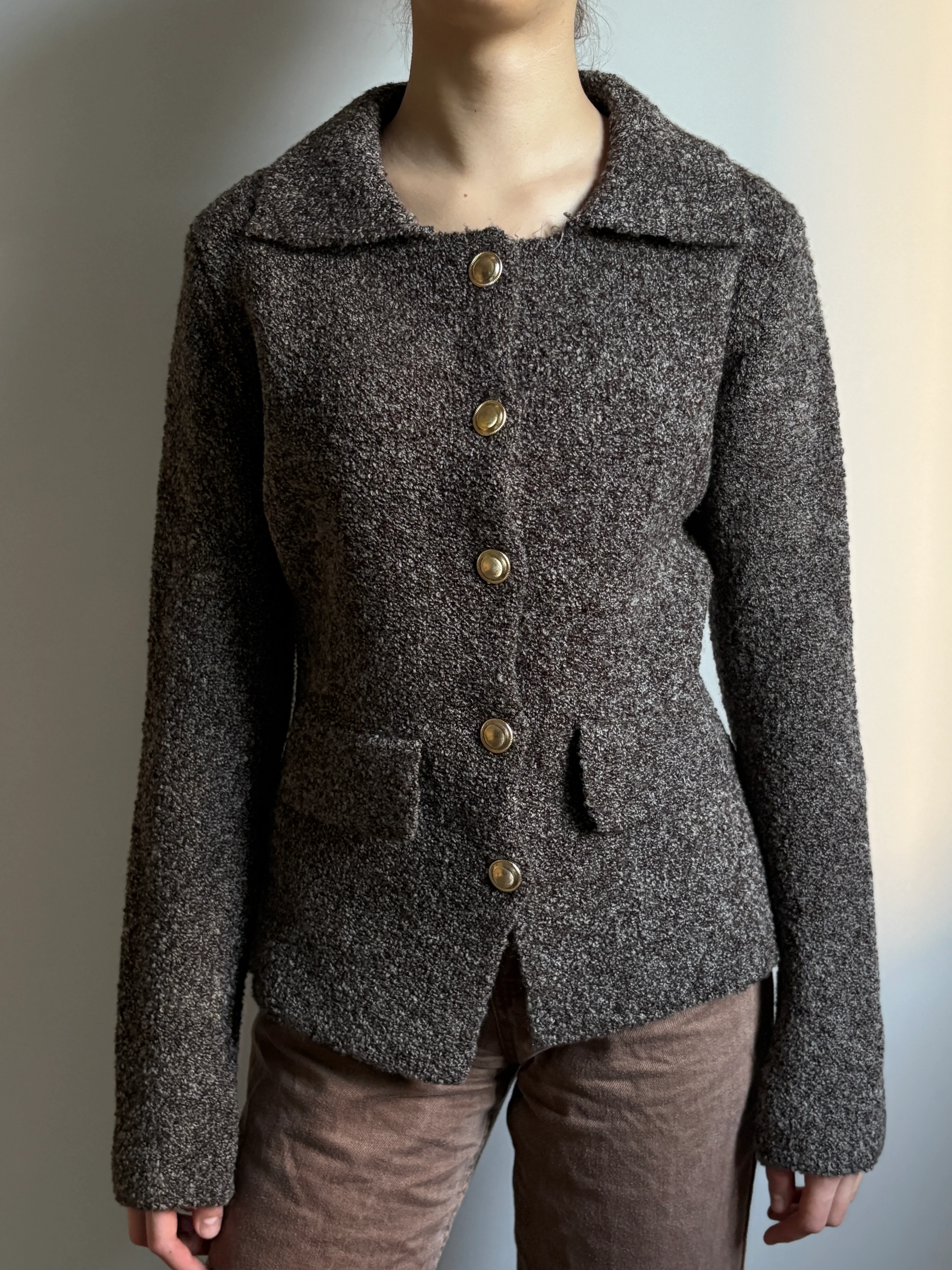 Antrasit Polo Yaka Cep Detaylı Triko Hırka