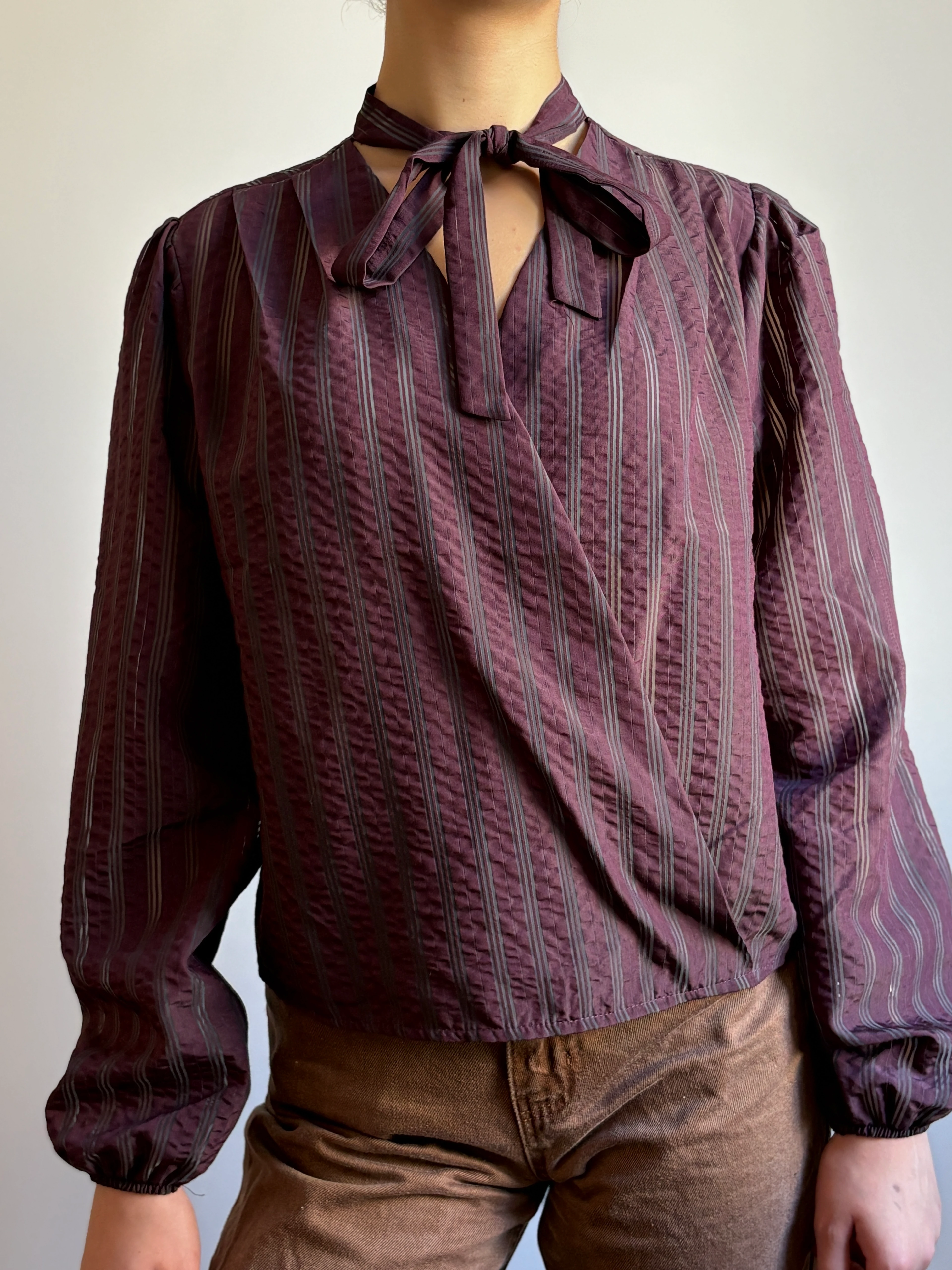 Yakası Bağlamalı Uzun Kollu Transparan Bluz