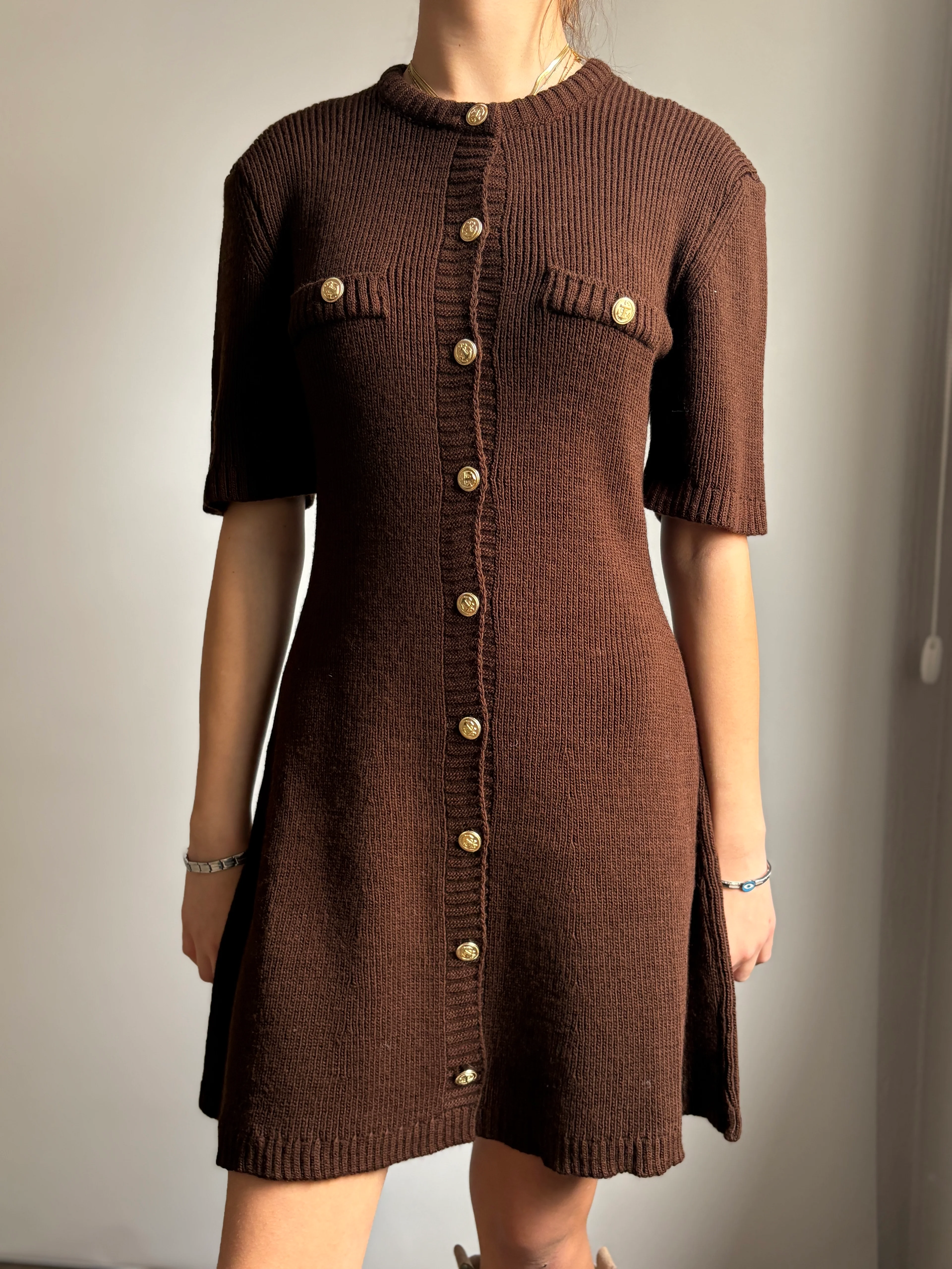 Triko Gold Düğmeli Elbise