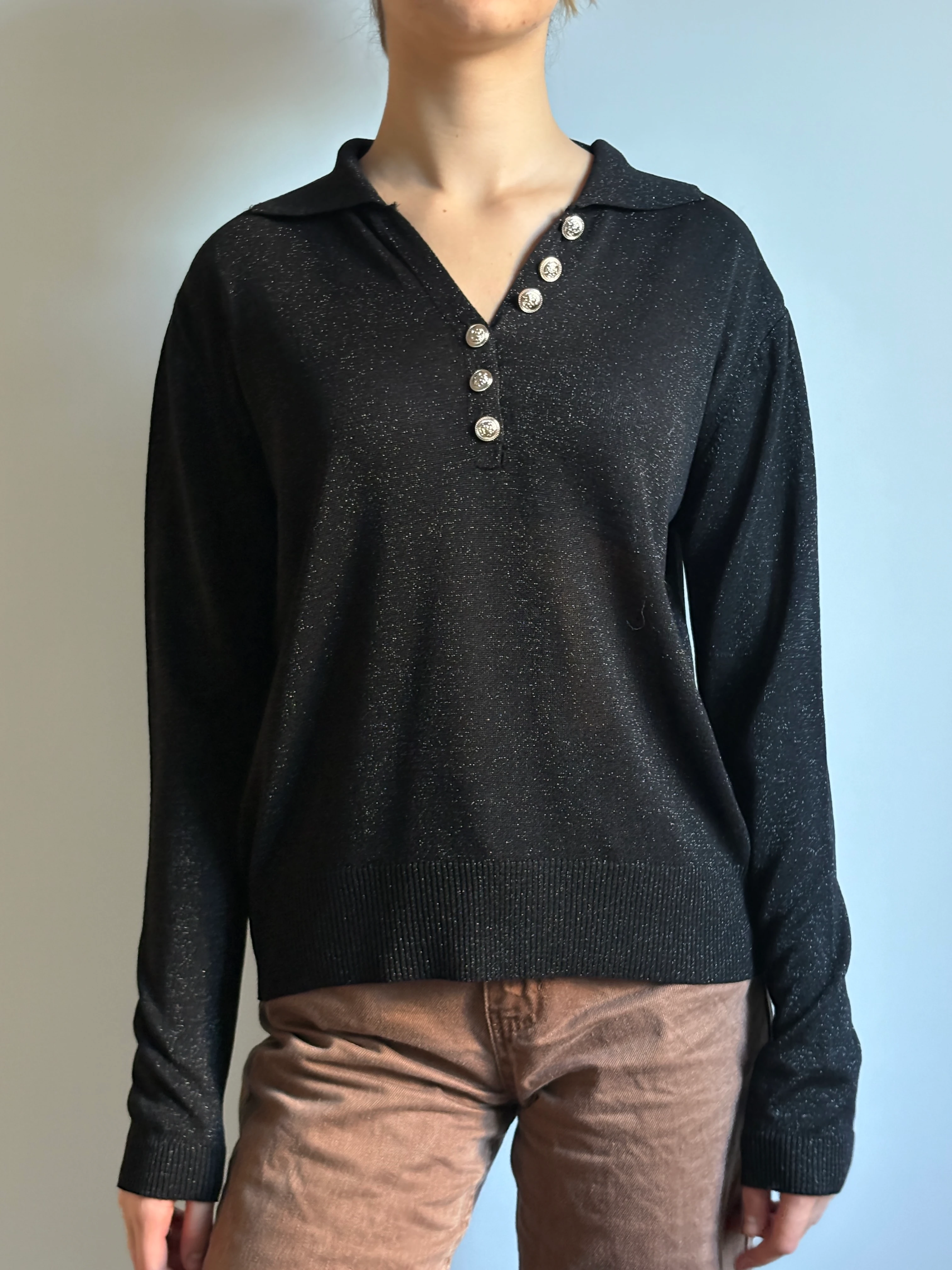 Simli Gold düğmeli bluz