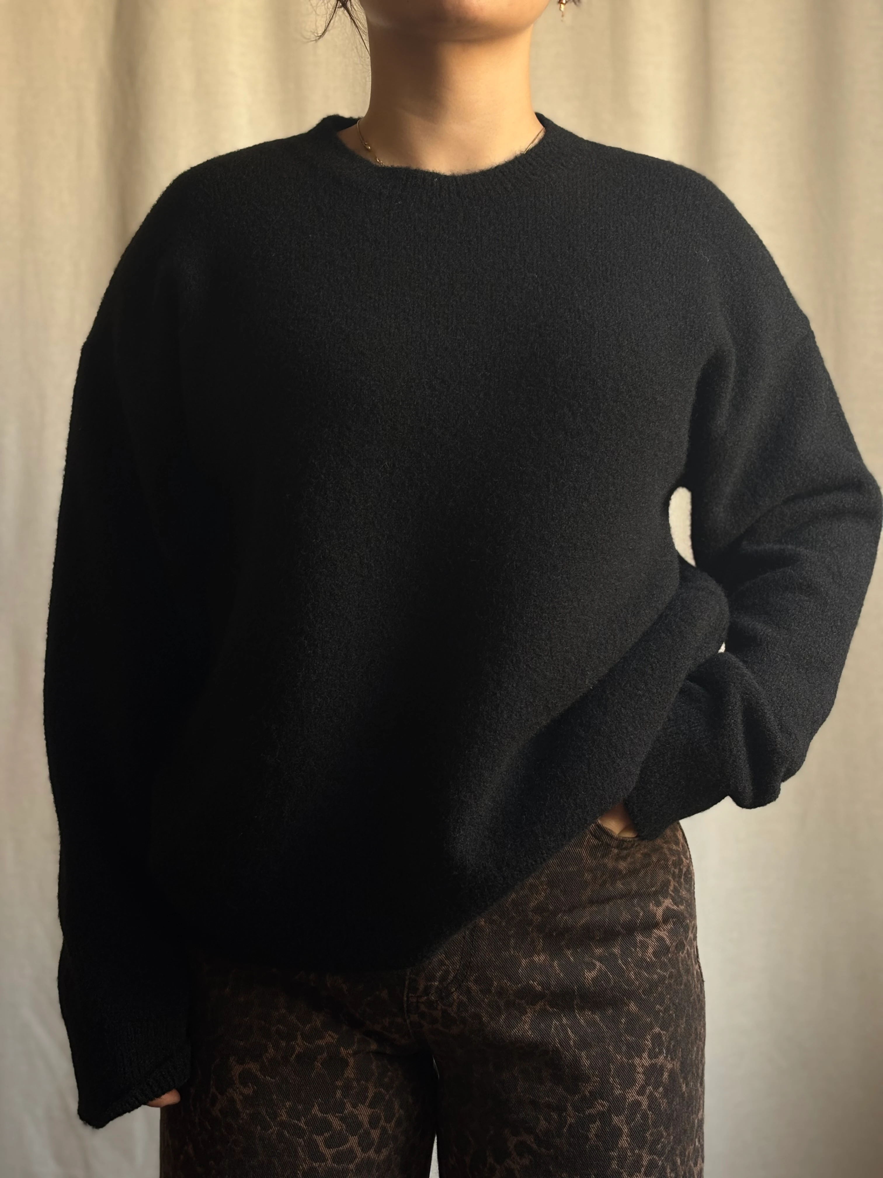 Bisiklet Yaka Yünlü Basic Triko Kazak - Siyah