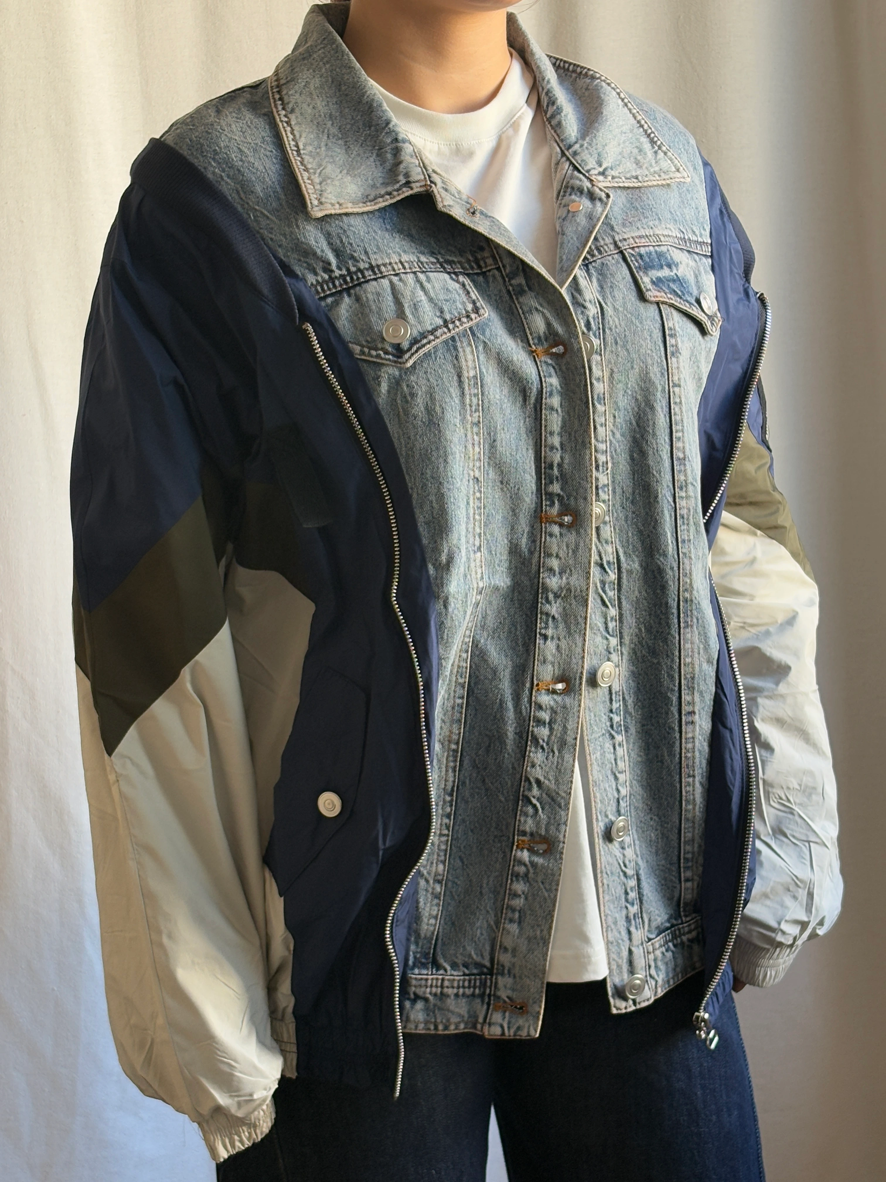 Denim Detaylı Yağmurluk Ceket