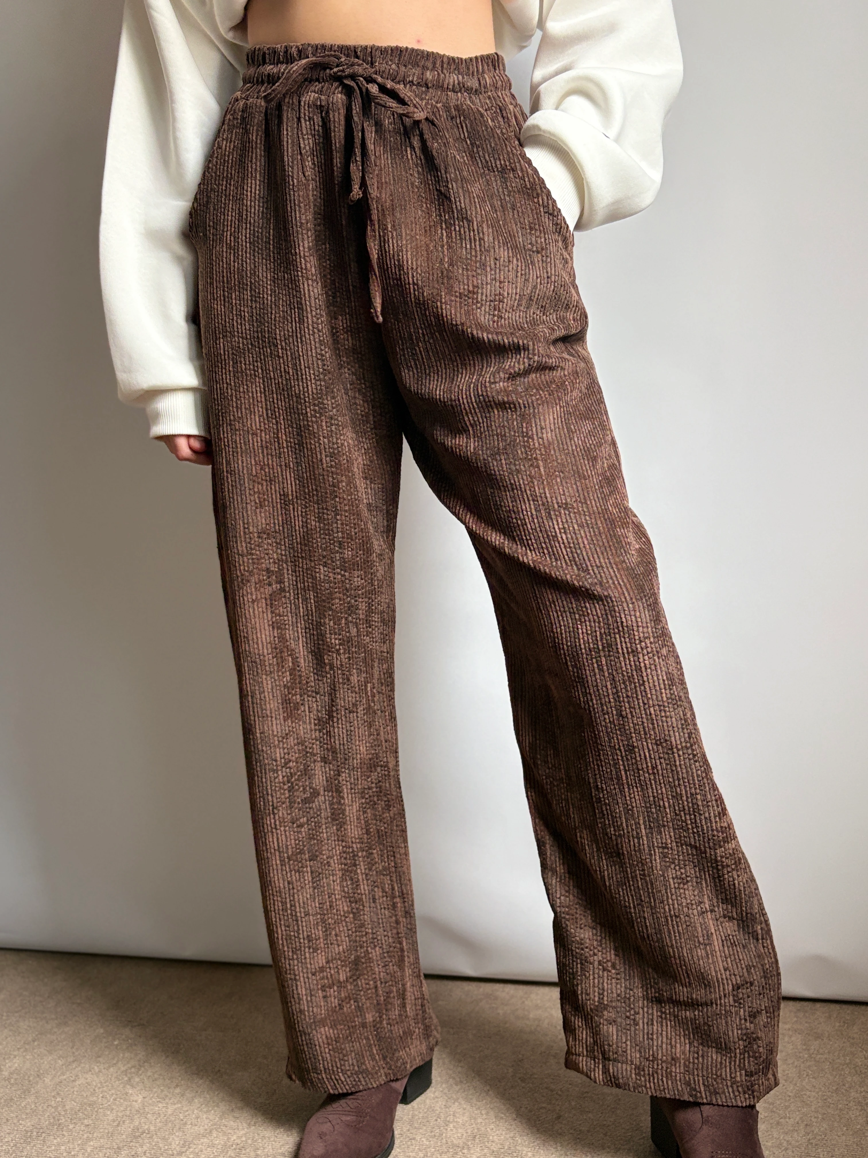 Kahverengi Beli Lastikli Pantolon 