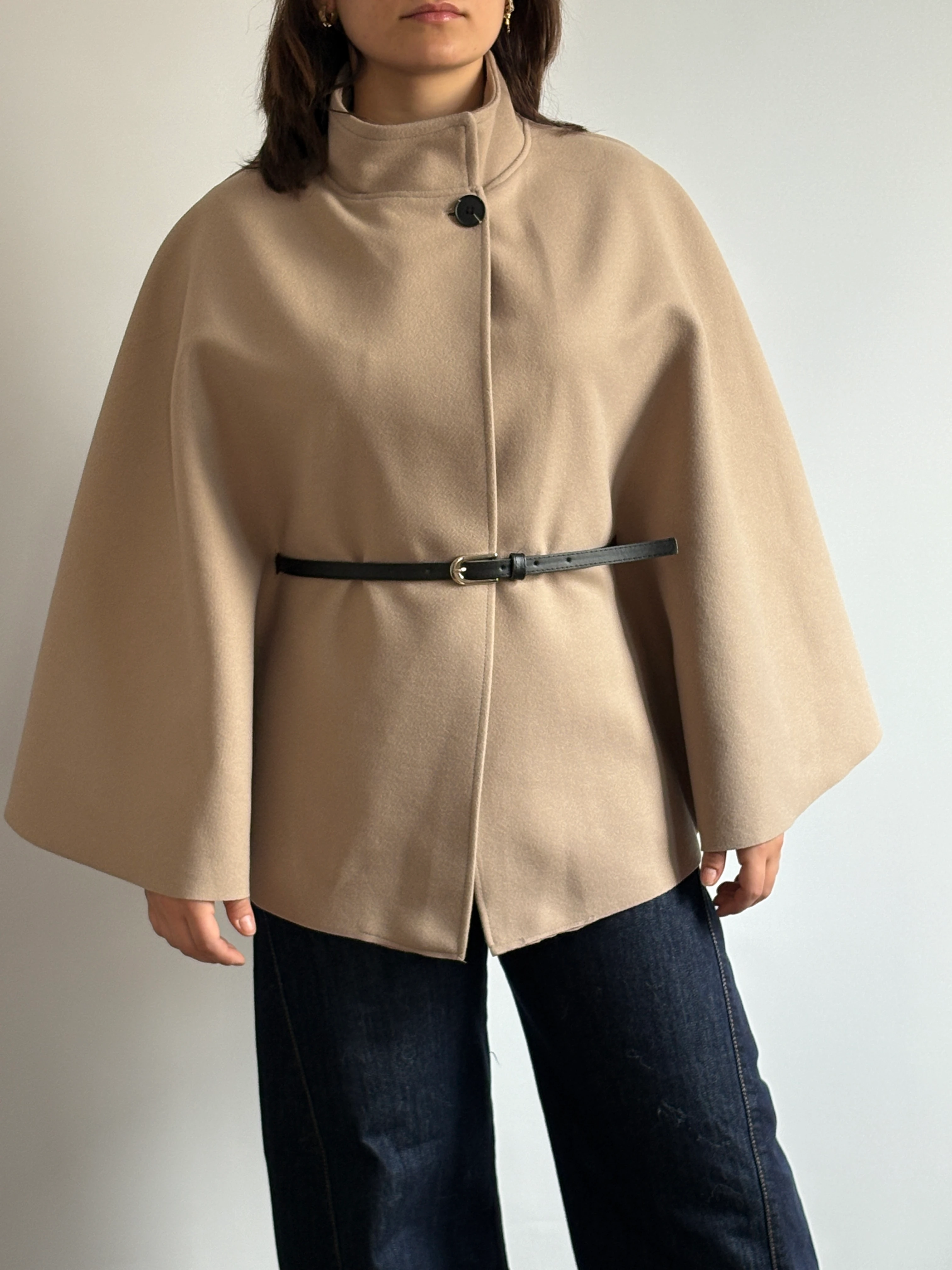 Kahverengi Kaşe Kemerli Panço