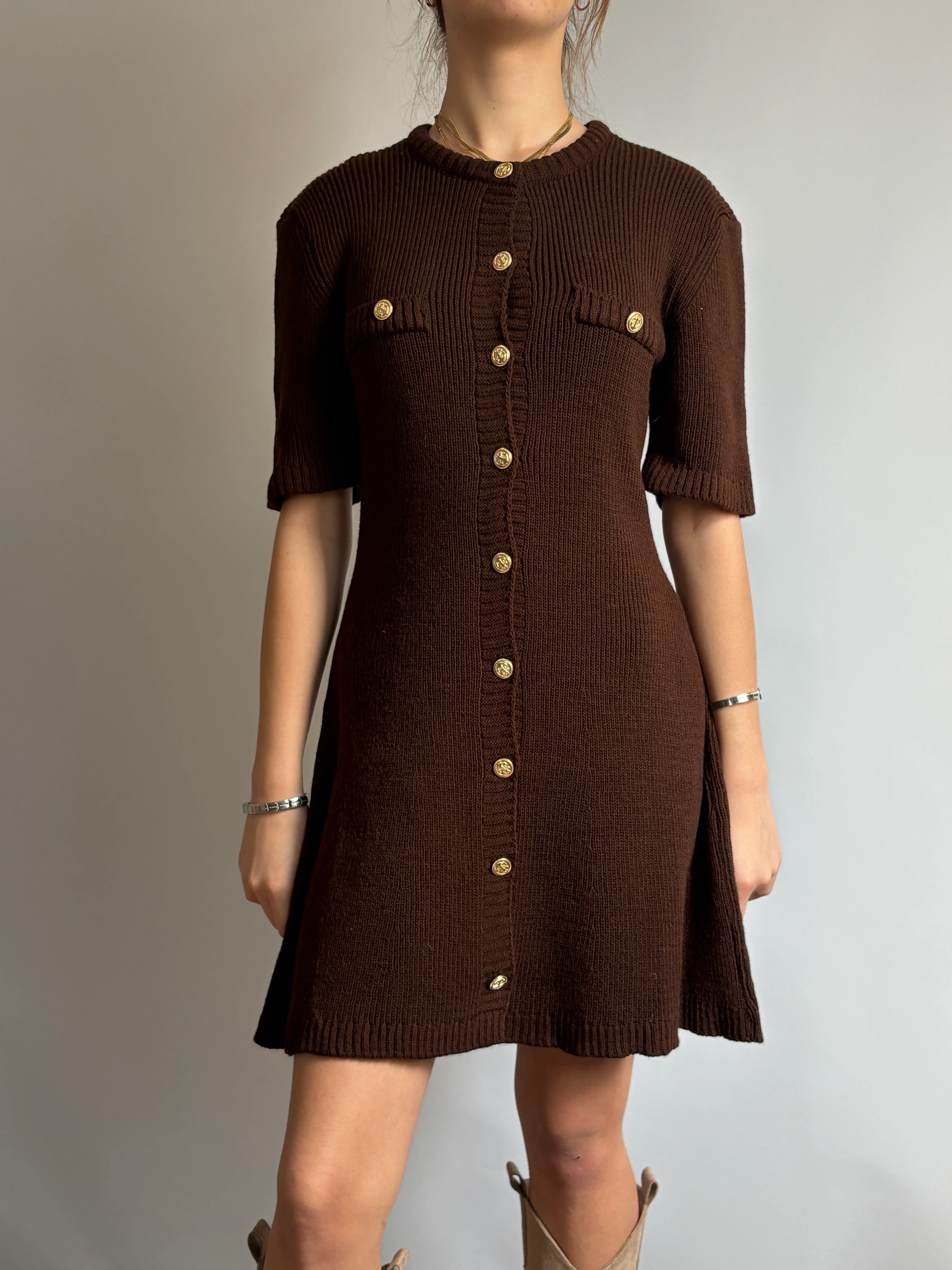 Triko Gold Düğmeli Elbise