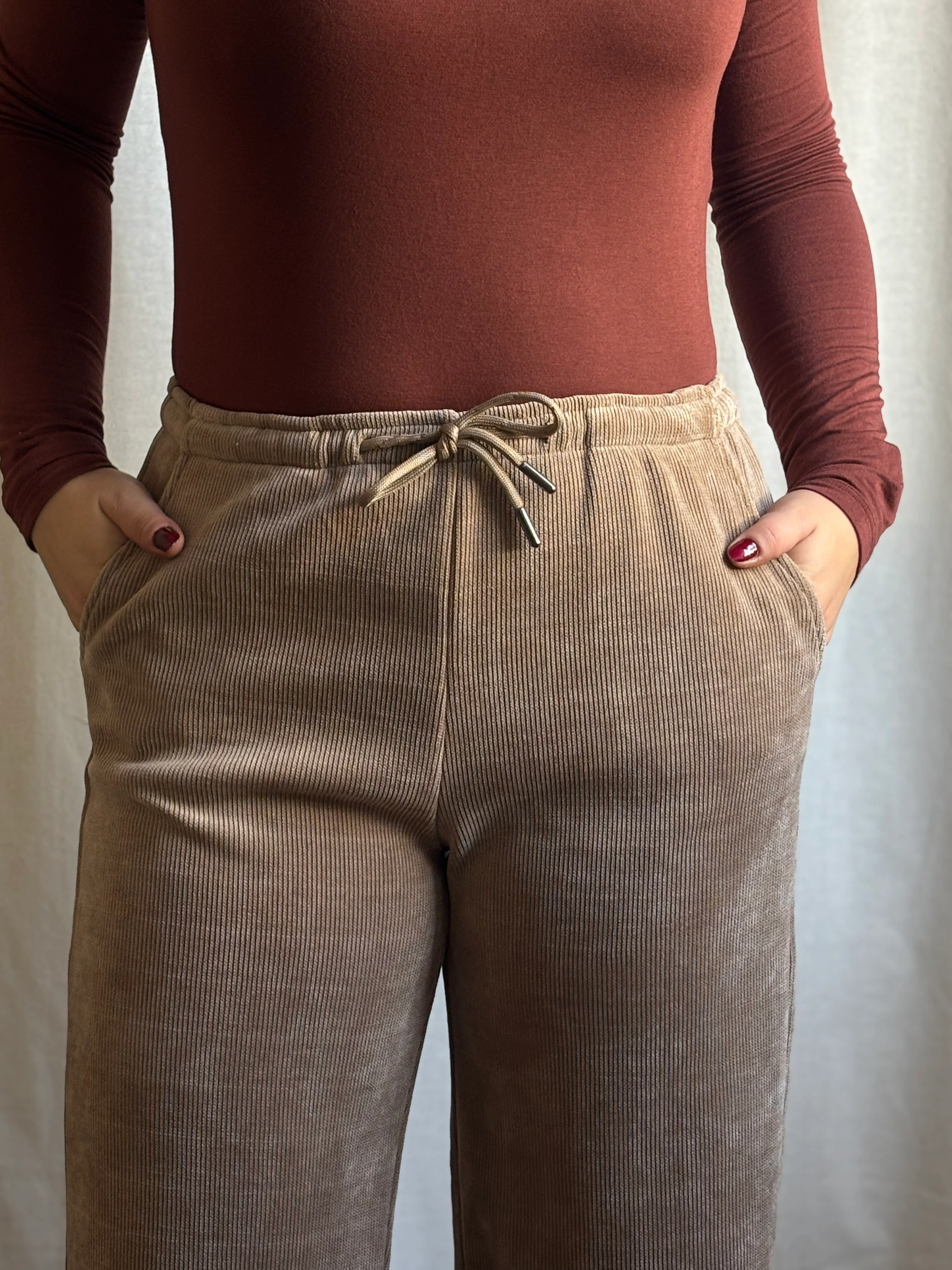 Fitilli Bol Paça Pantolo - Karamel