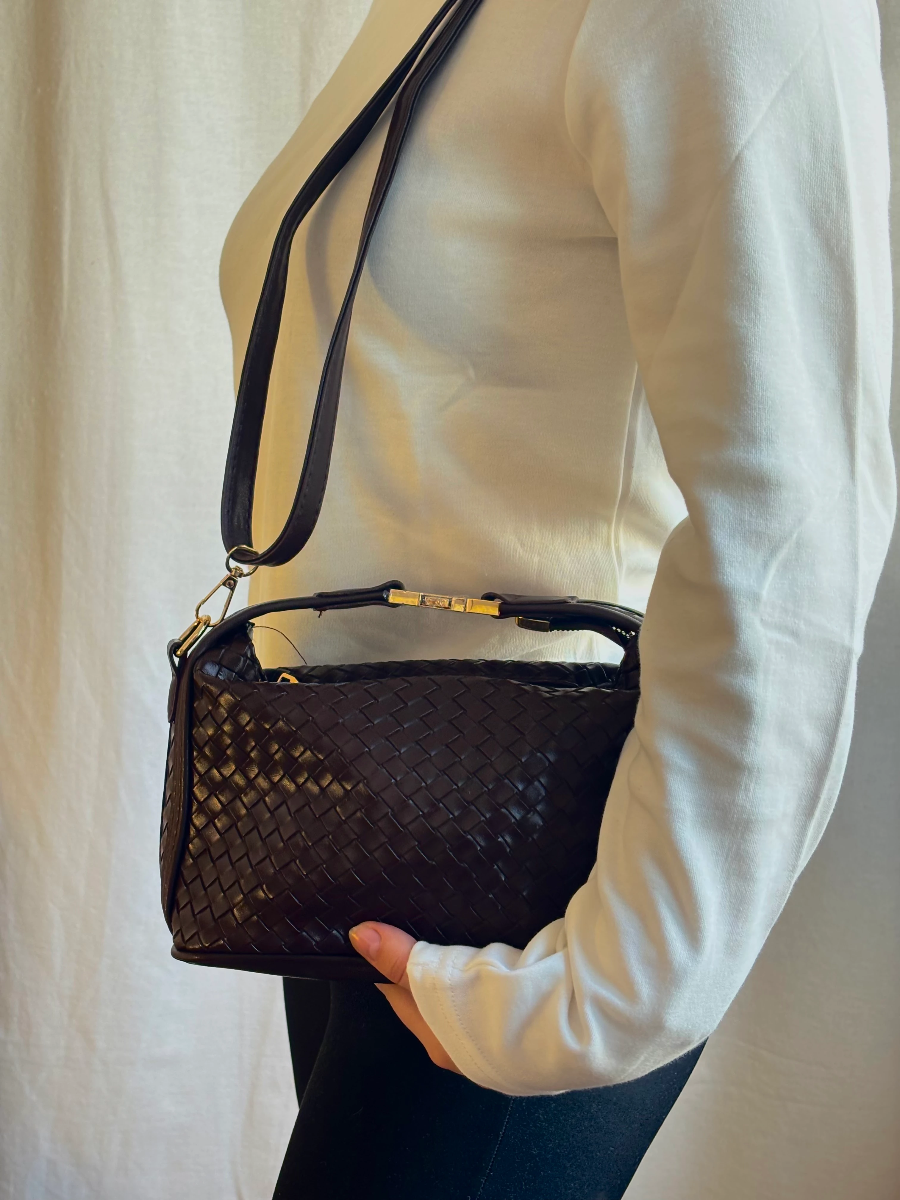 Örgü Desenli Deri Çanta - Kahverengi