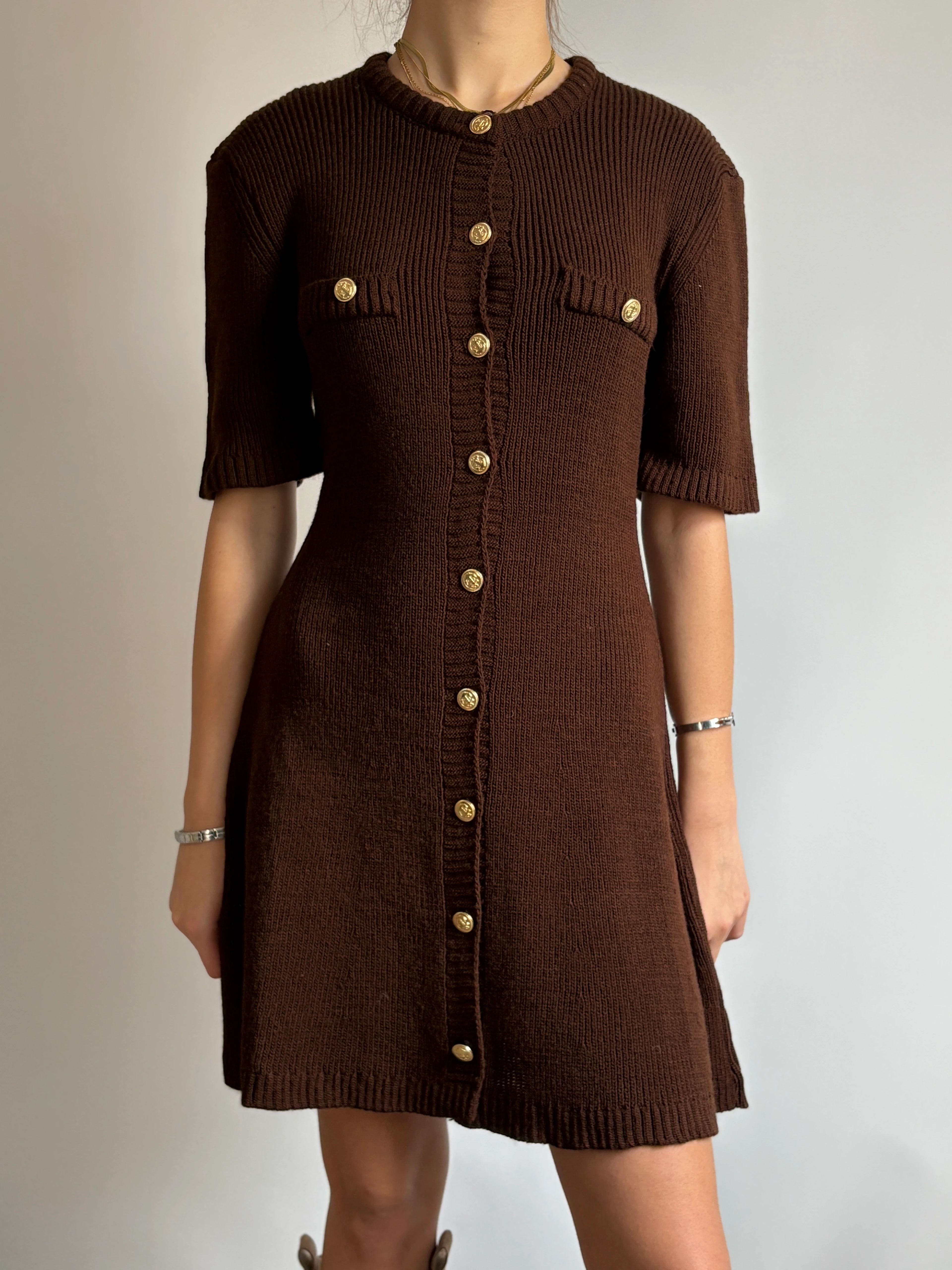 Triko Gold Düğmeli Elbise