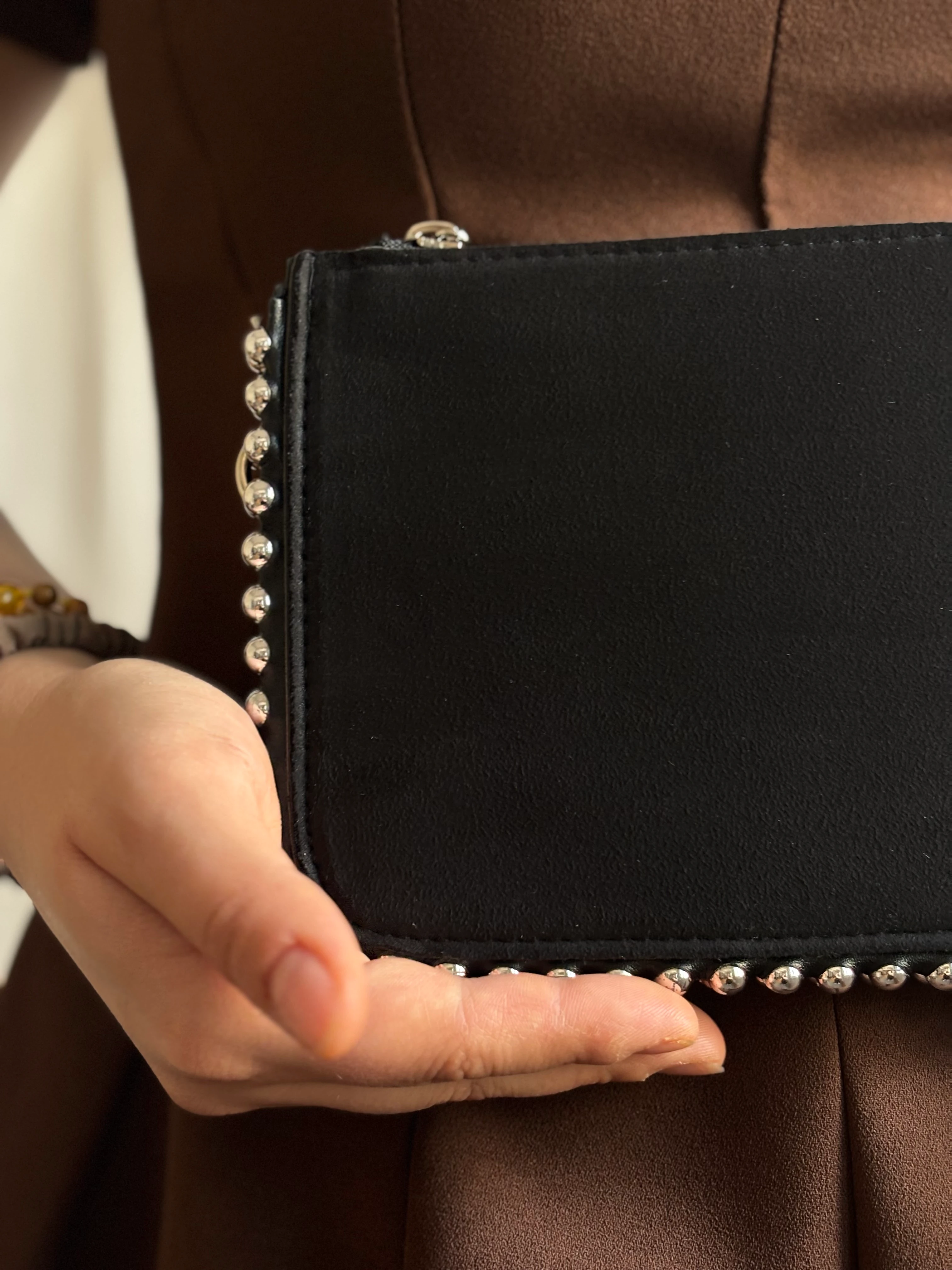 Taşlı Küçük Süet Çanta - Siyah