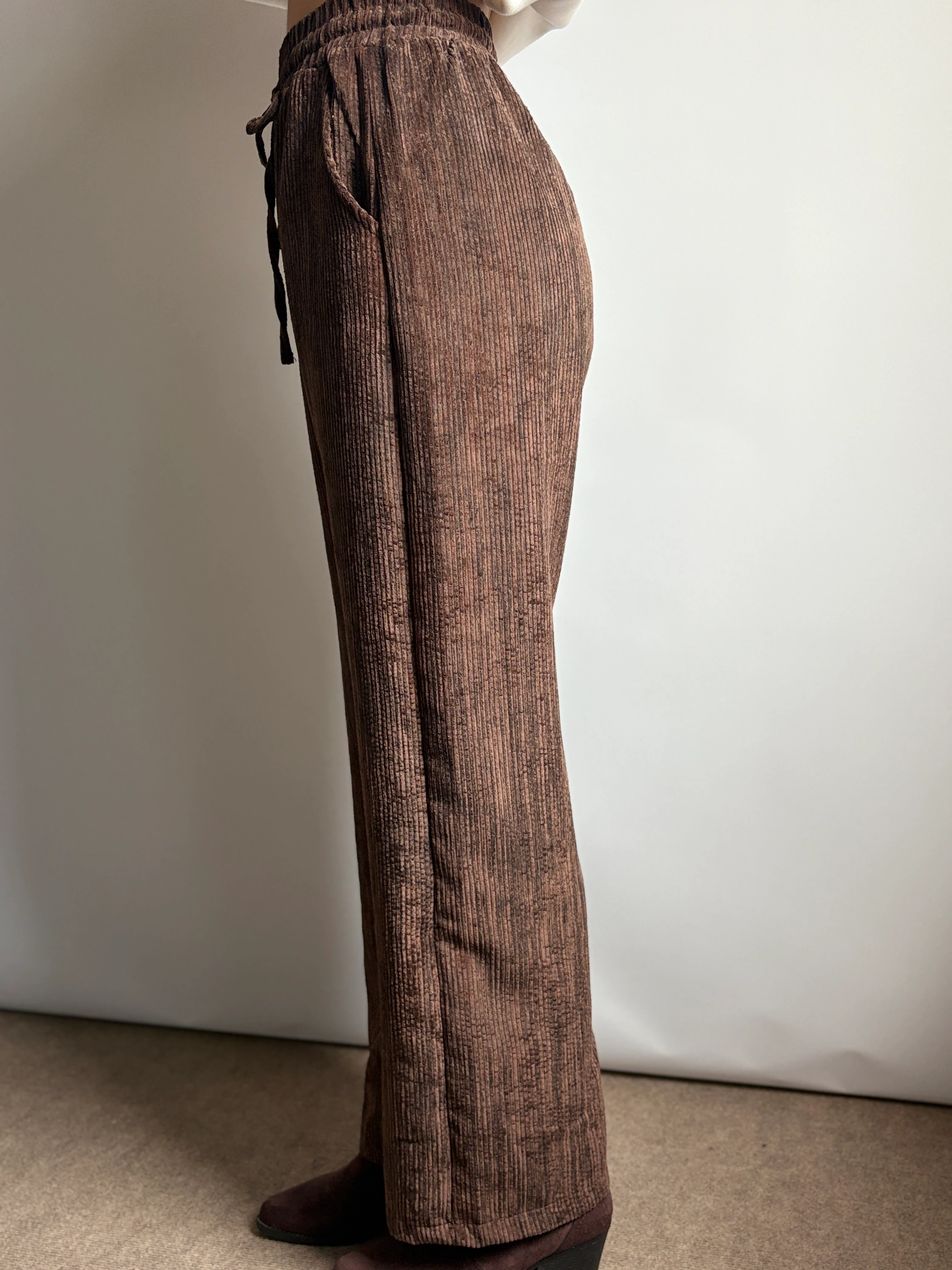 Kahverengi Beli Lastikli Pantolon 