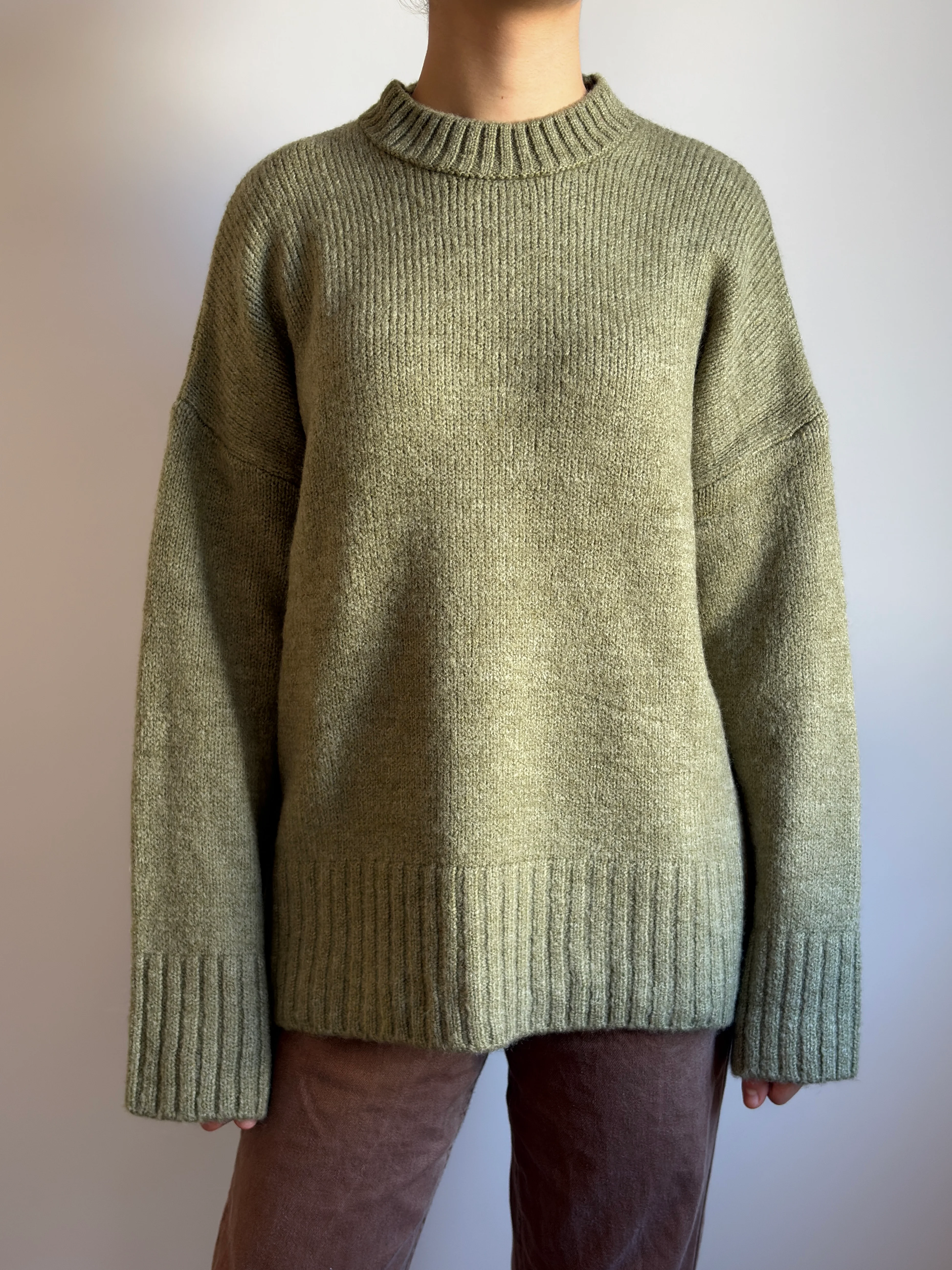 Bisiklet Yaka Oversize Triko Yeşil Kazak