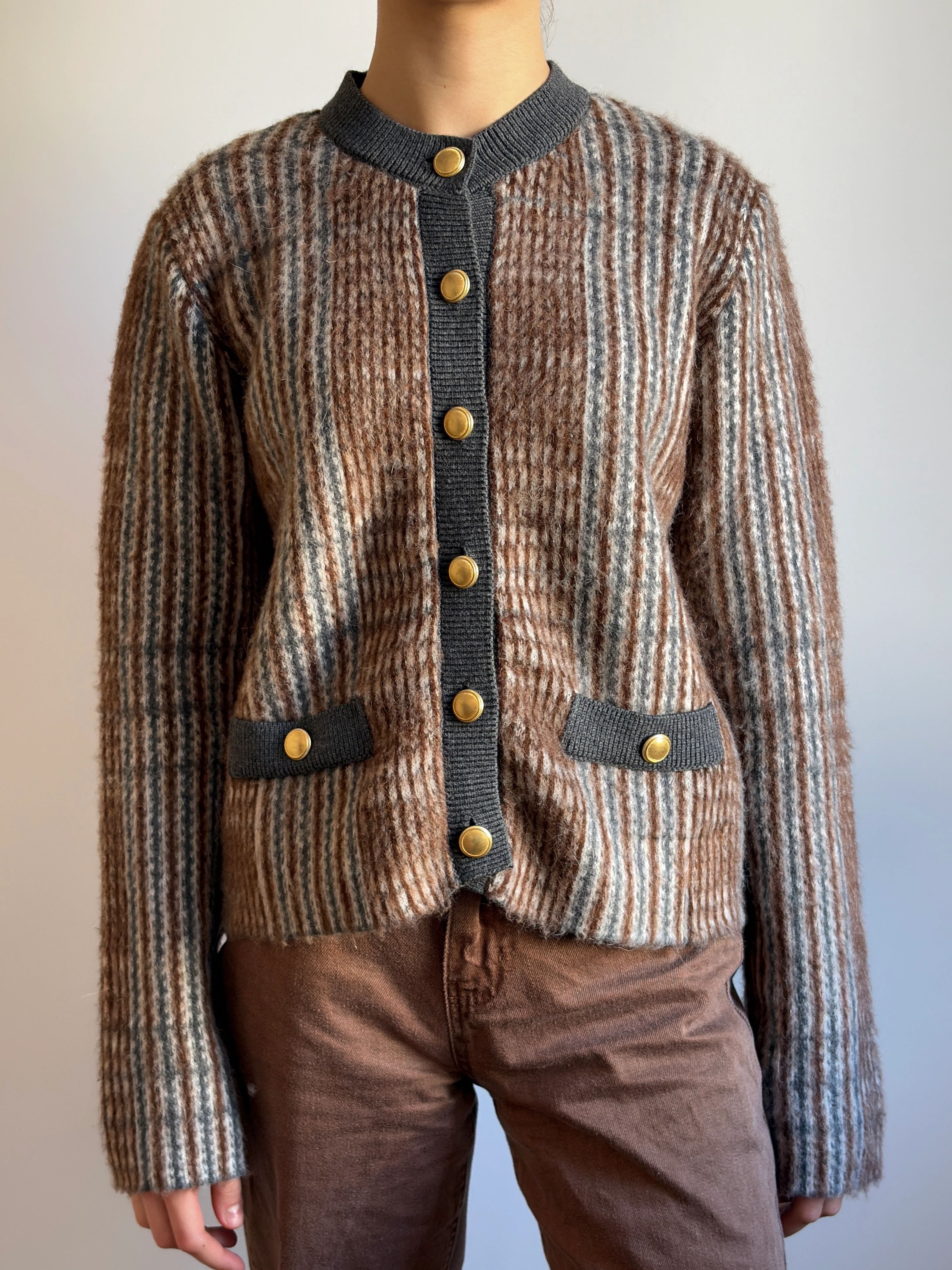 Desenli Şardonlu Düğmeli Triko Hırka