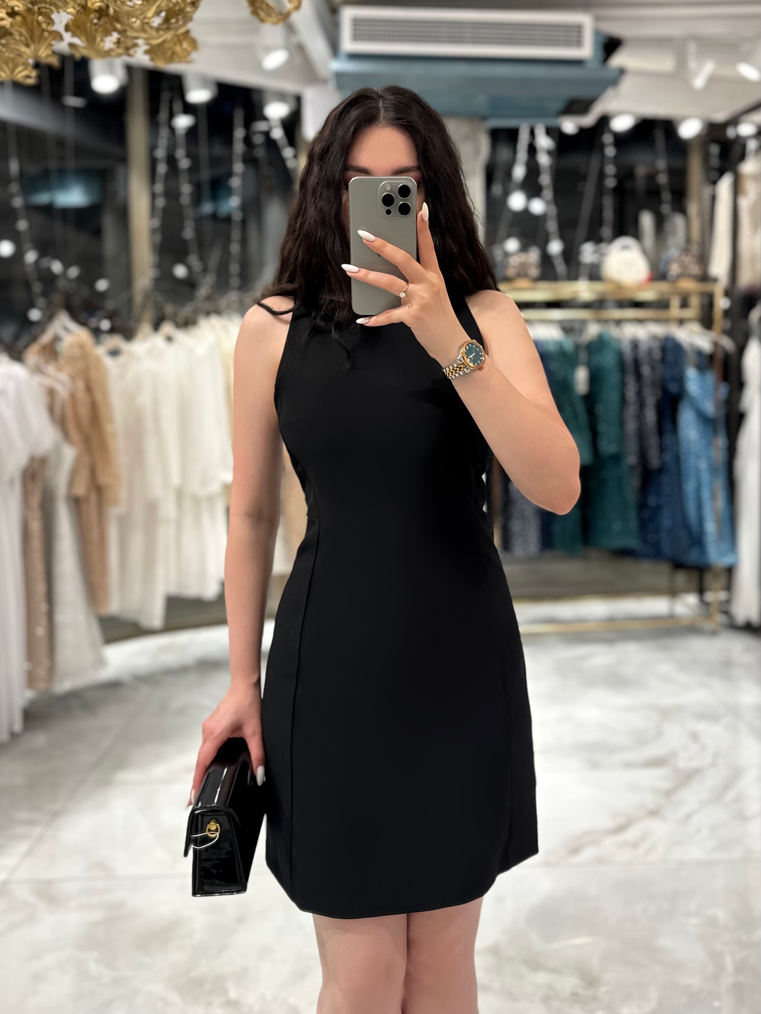 Kayla Dik Yaka Sıfır Kol Mini Elbise Siyah