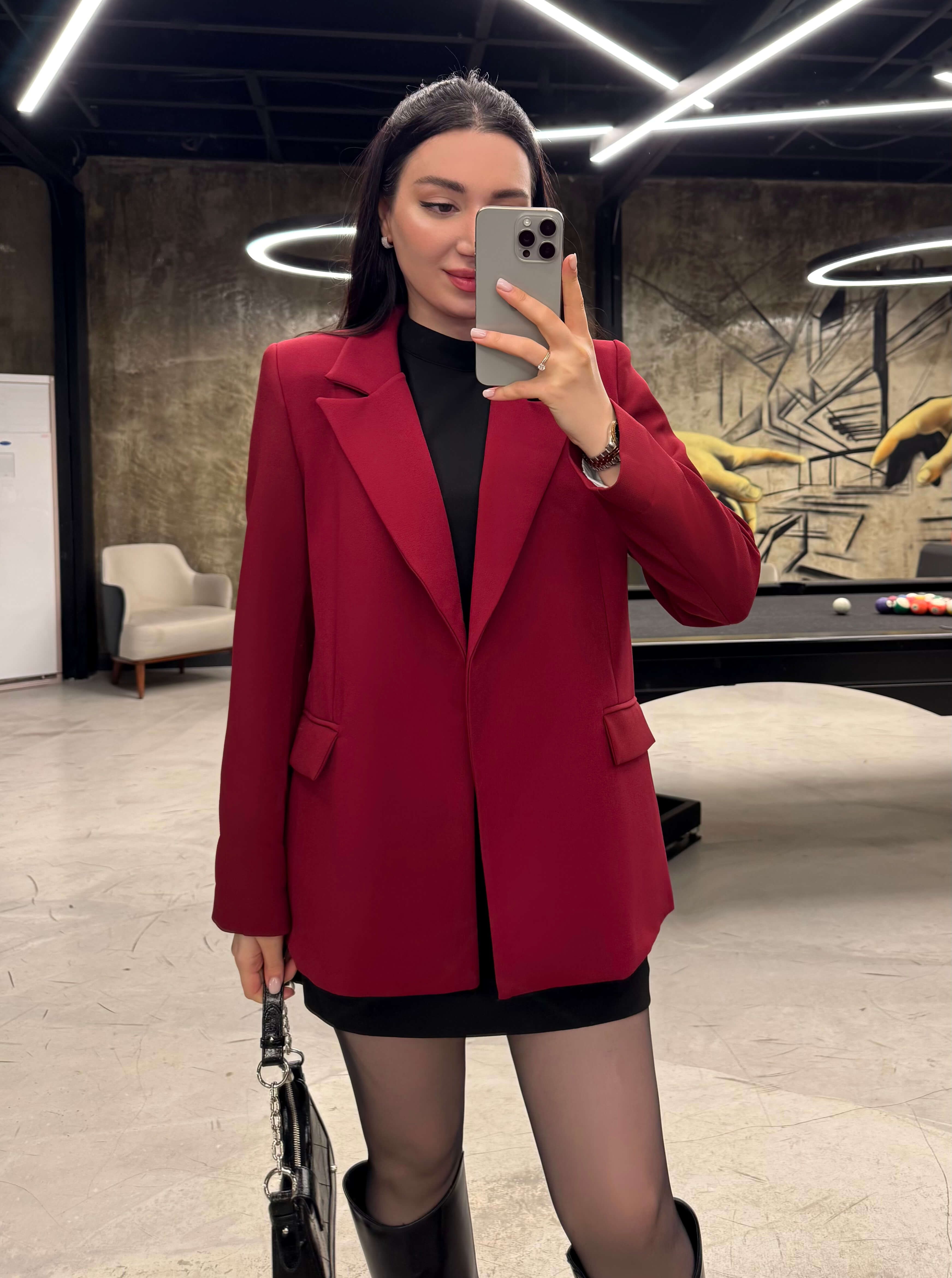 Norbe Çizgi Astarlı Kolları Katlamalı Ceket  Bordo
