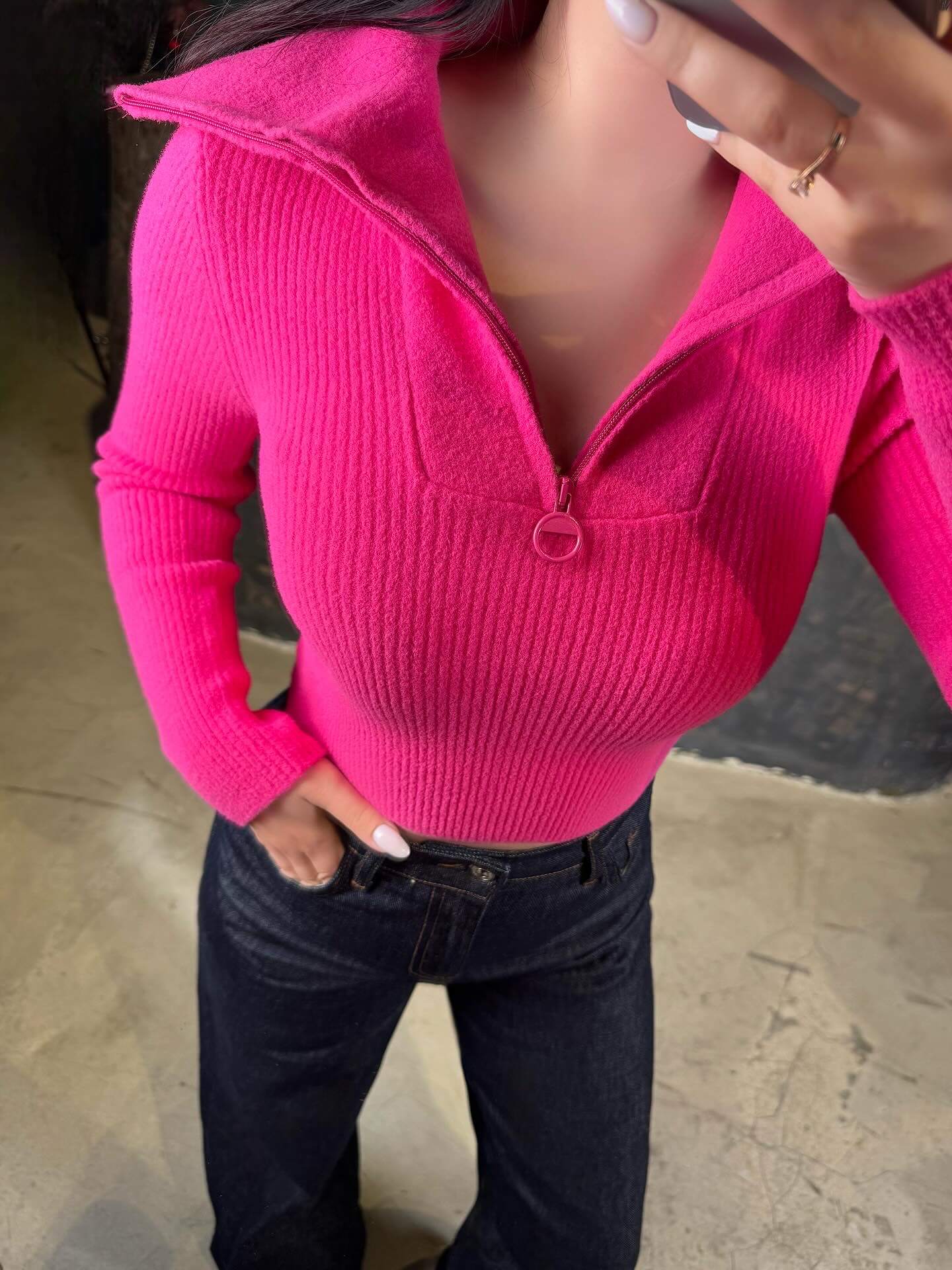 Nika Kamyoner Yaka Fitilli Kısa Kazak Fuşya