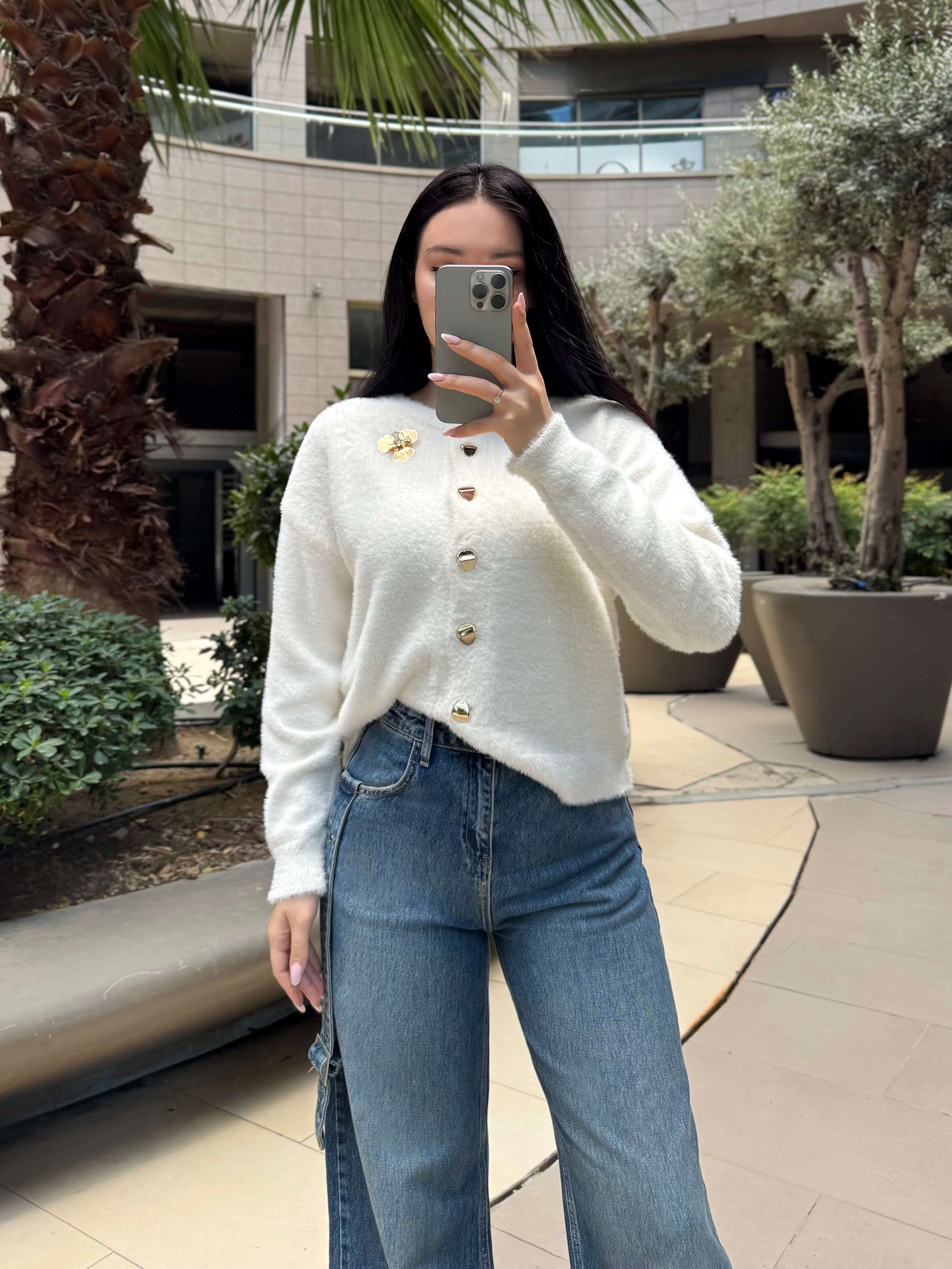 Flora Gold Çiçek Ve düğme Aksesuarlı Angora Hırka Krem