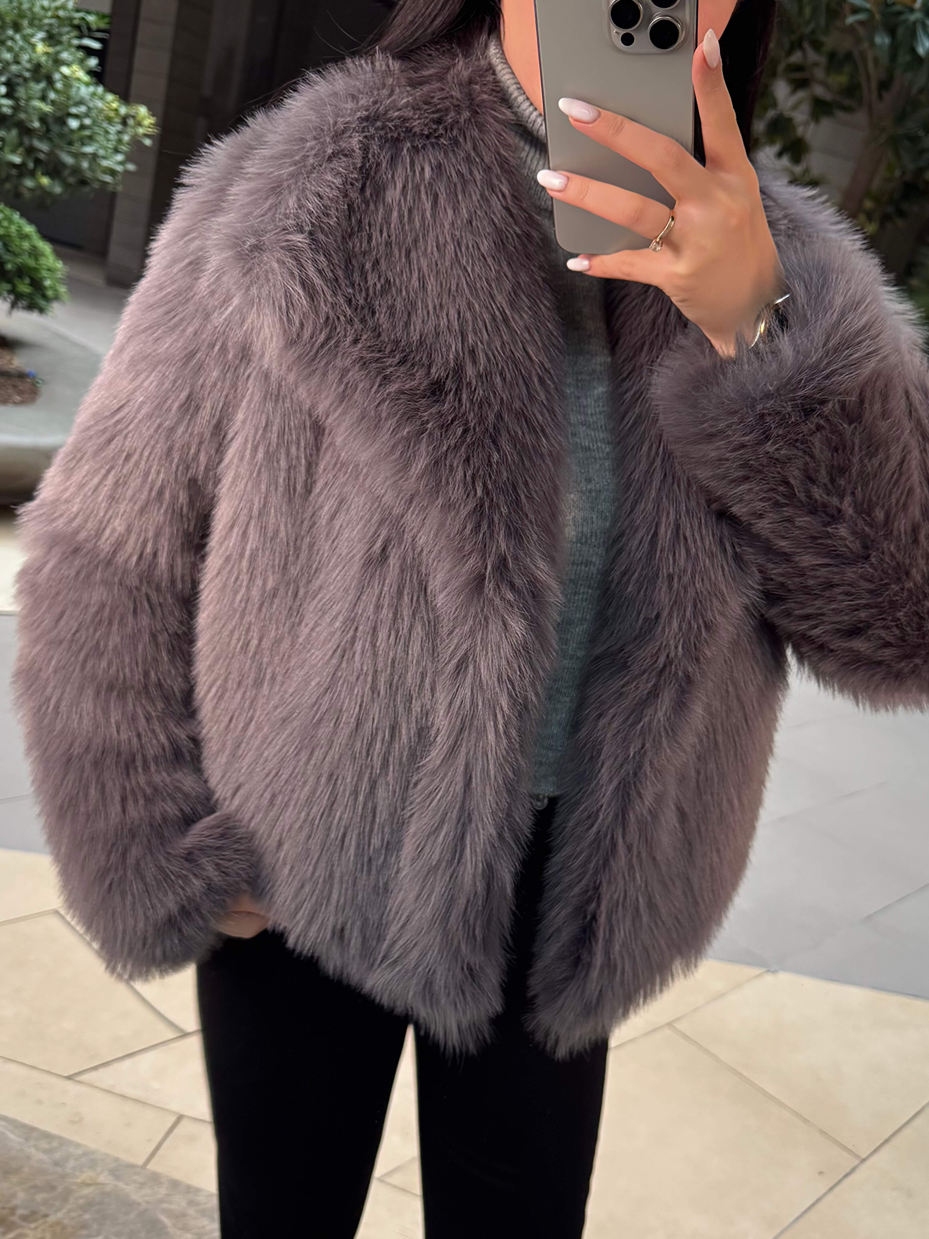 Heyra Şal Yaka Kürk  Kısa Kaban-Füme