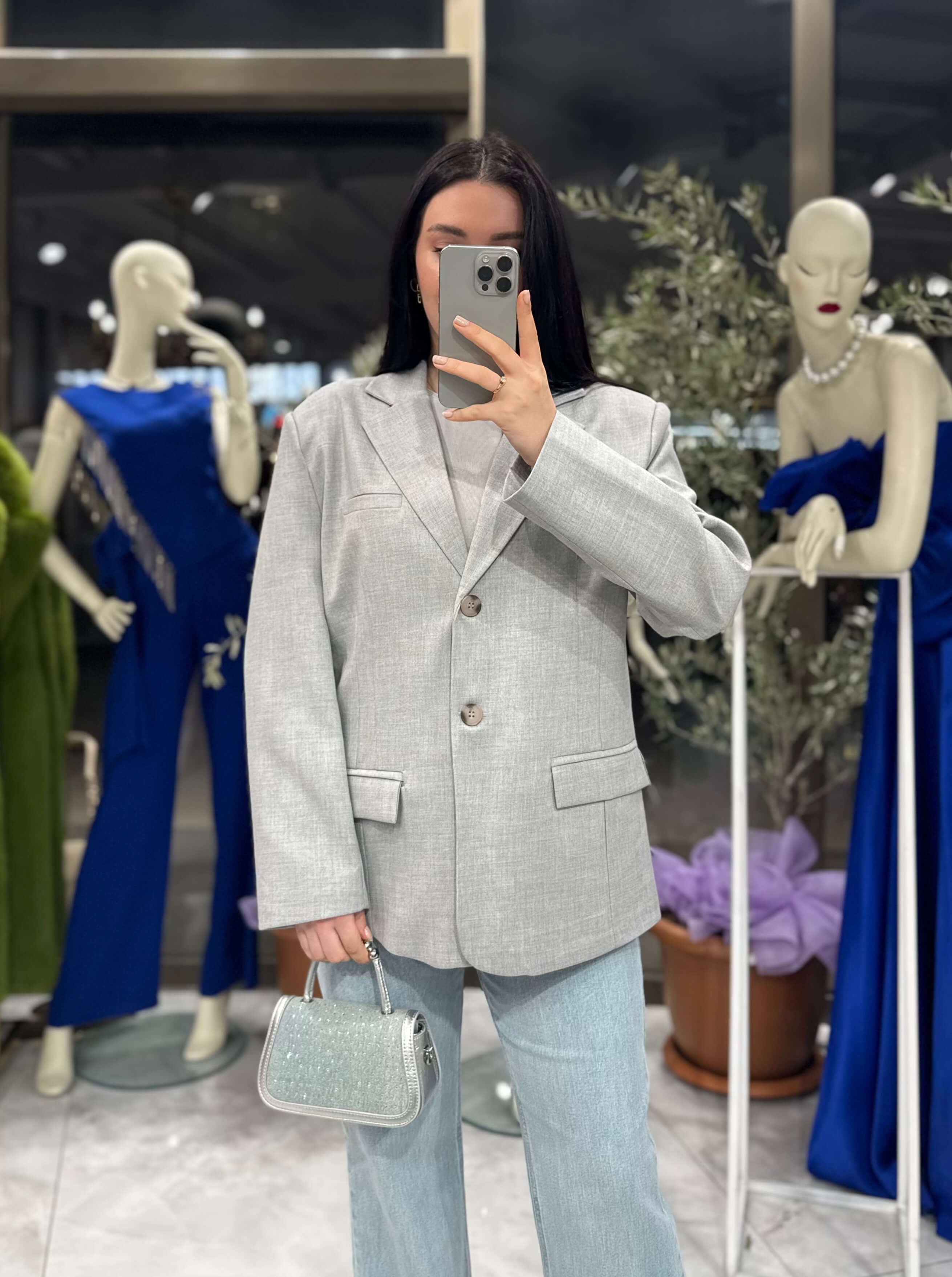 Jadira Çift Düğmeli Oversize Blazer Ceket Gri