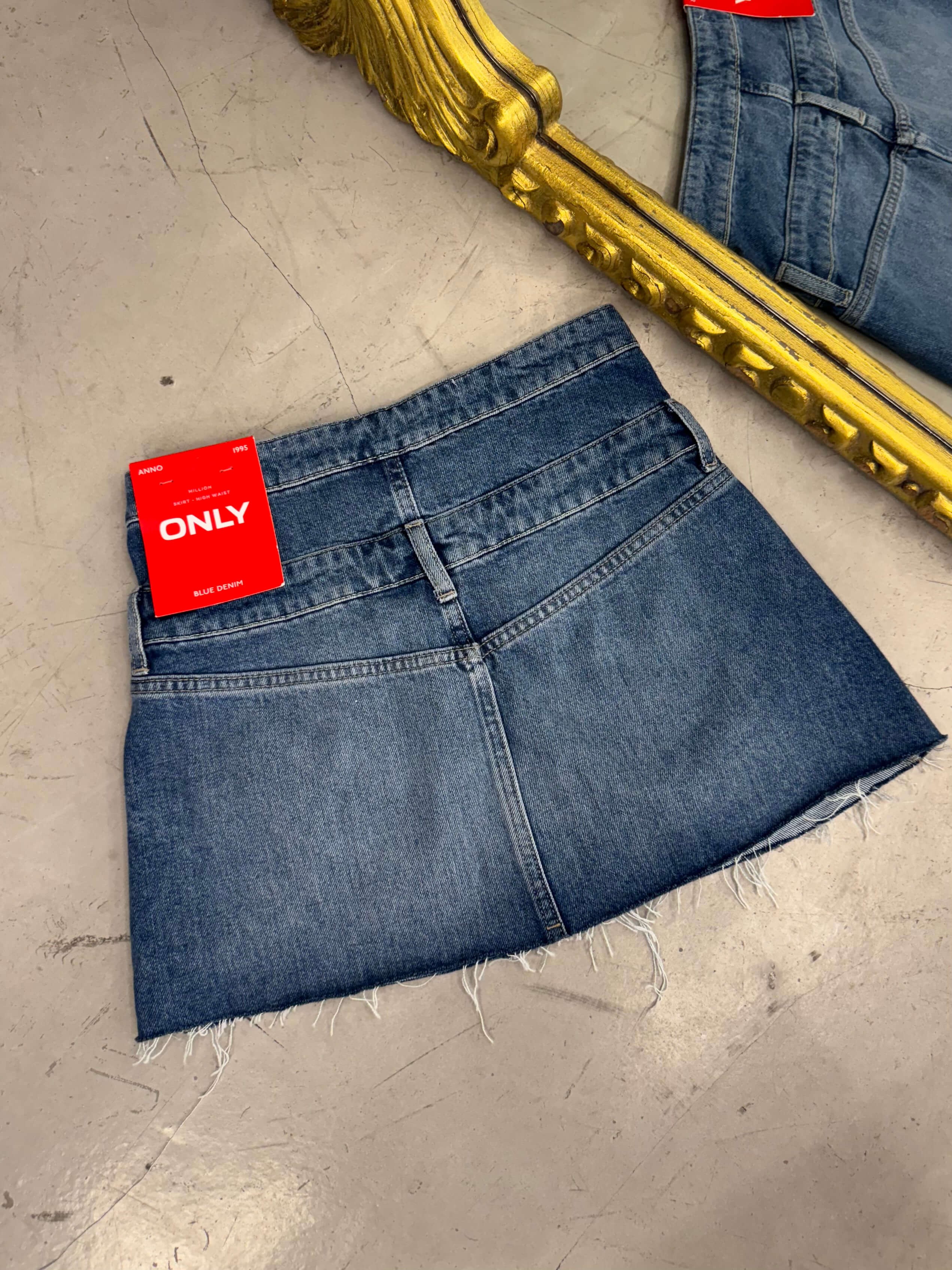 Assel Çift Kemer Görünümlü Mini Jean Kot Etek Mavi