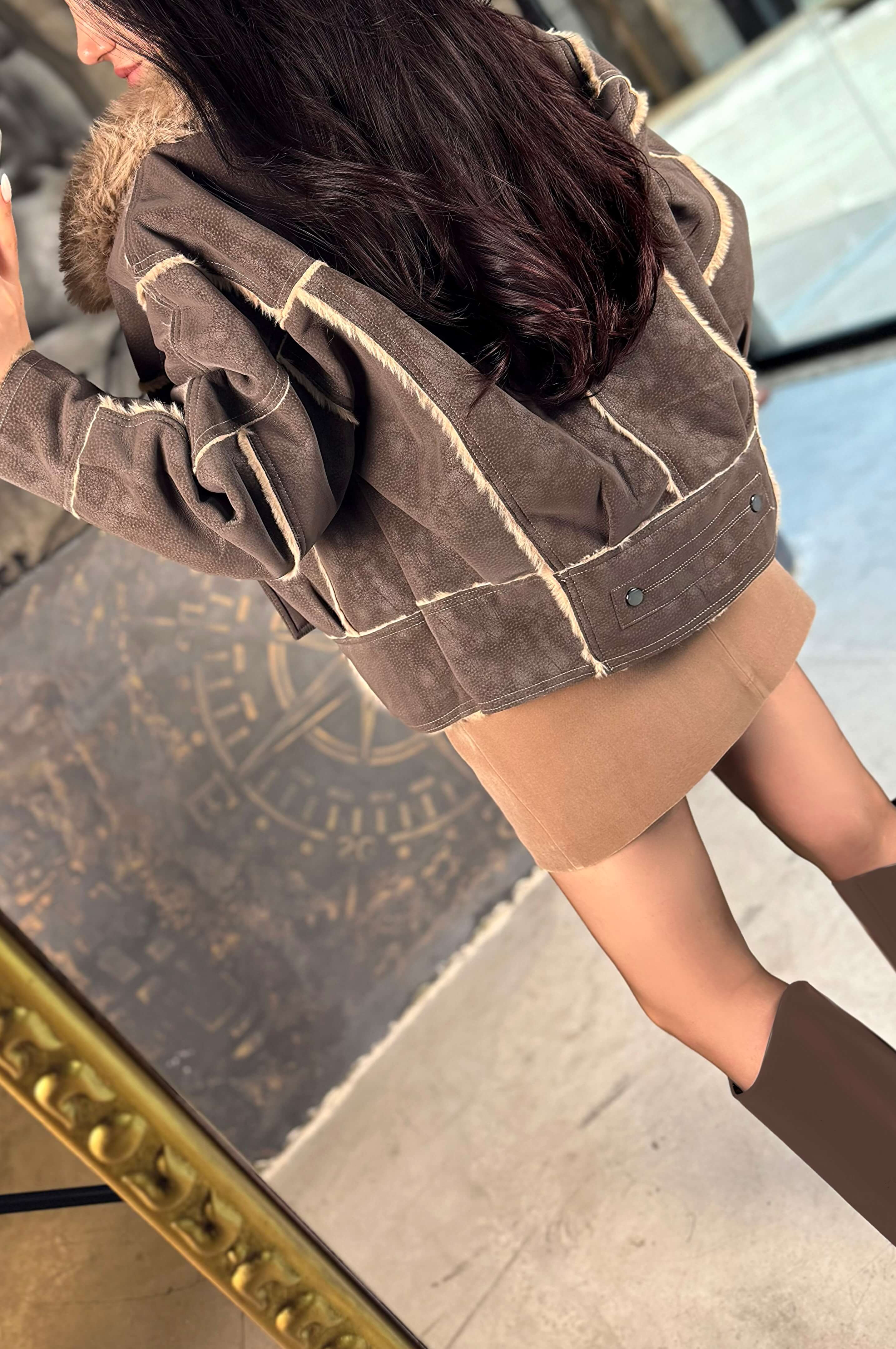 Serena İçi Full Kürk Dışı Nubuk Sakallı Mont Vizon