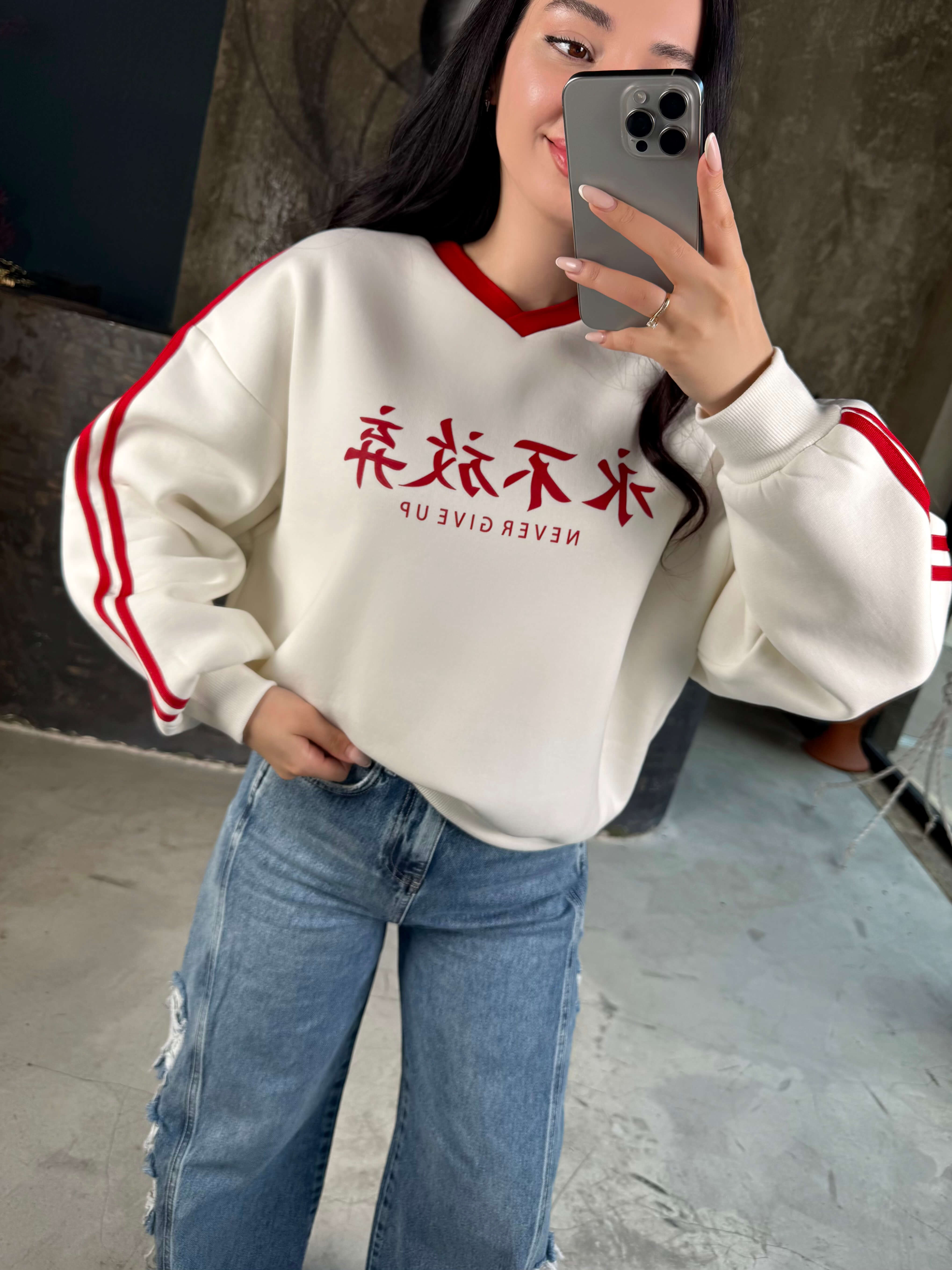 Mei İçi Şardonlu Sweatshirt Ekru