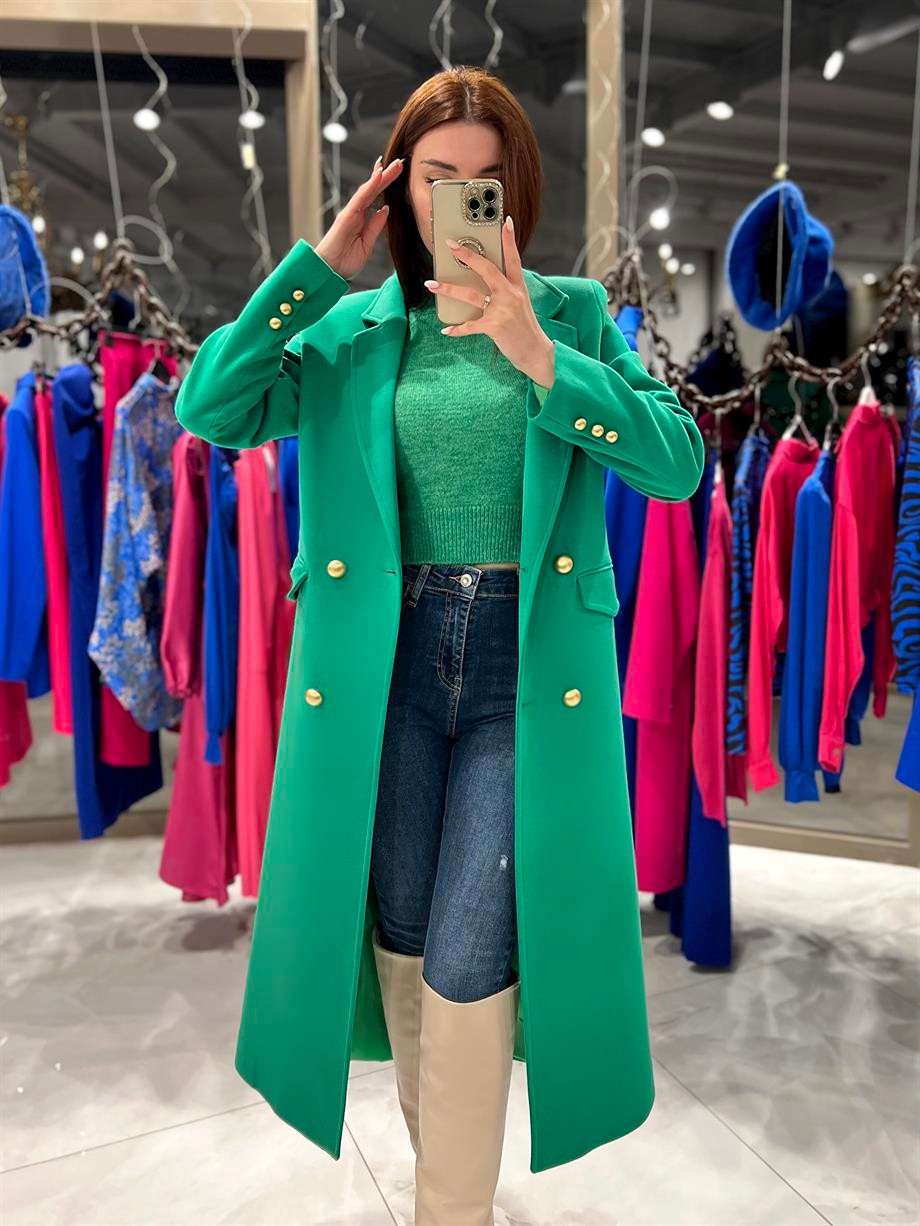 Karen Gold  Düğmeli Kaşe Kaban Yeşil