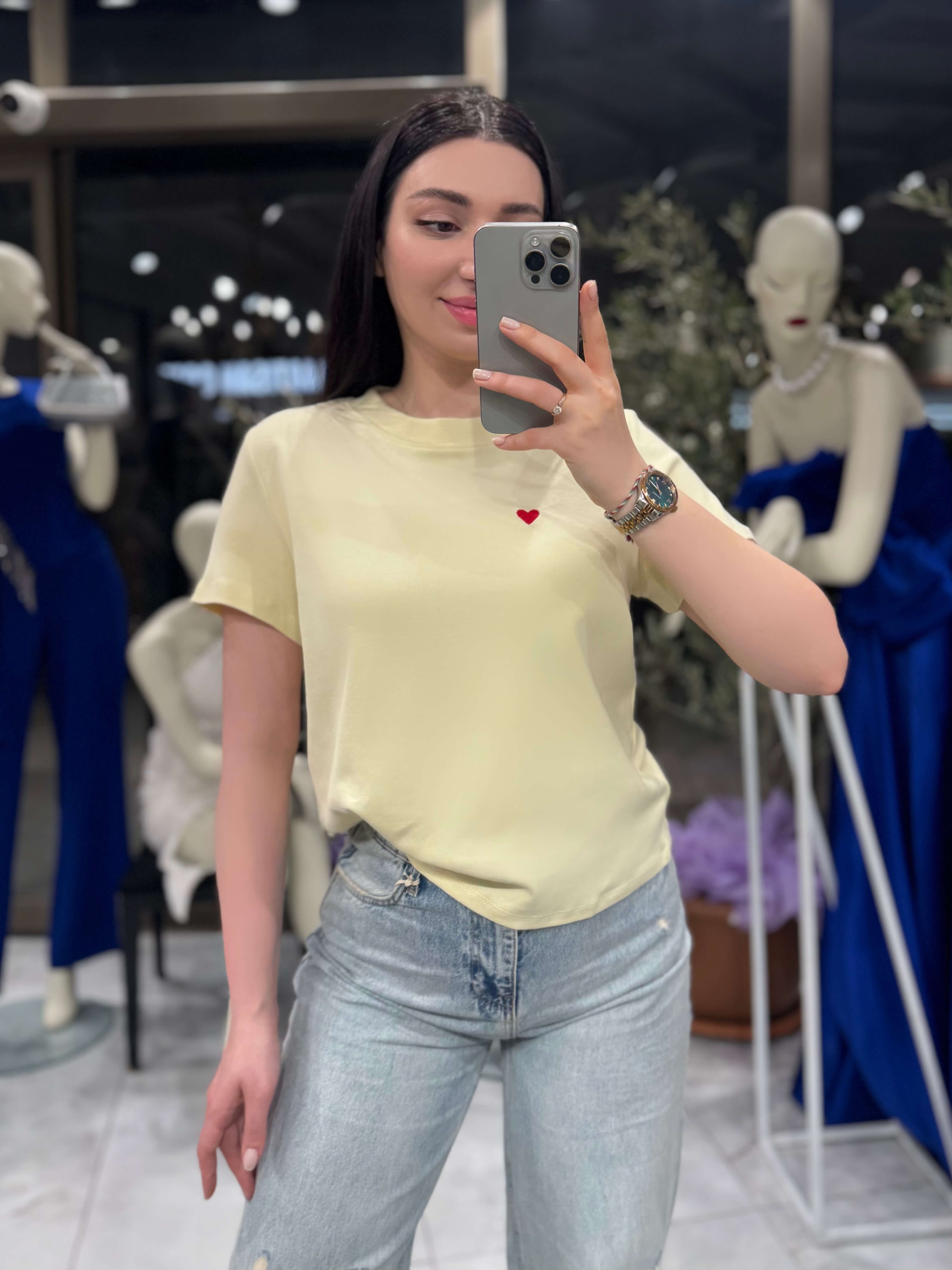 Simsi Bisiklet Yaka Pamuklu T-shirt-Sarı