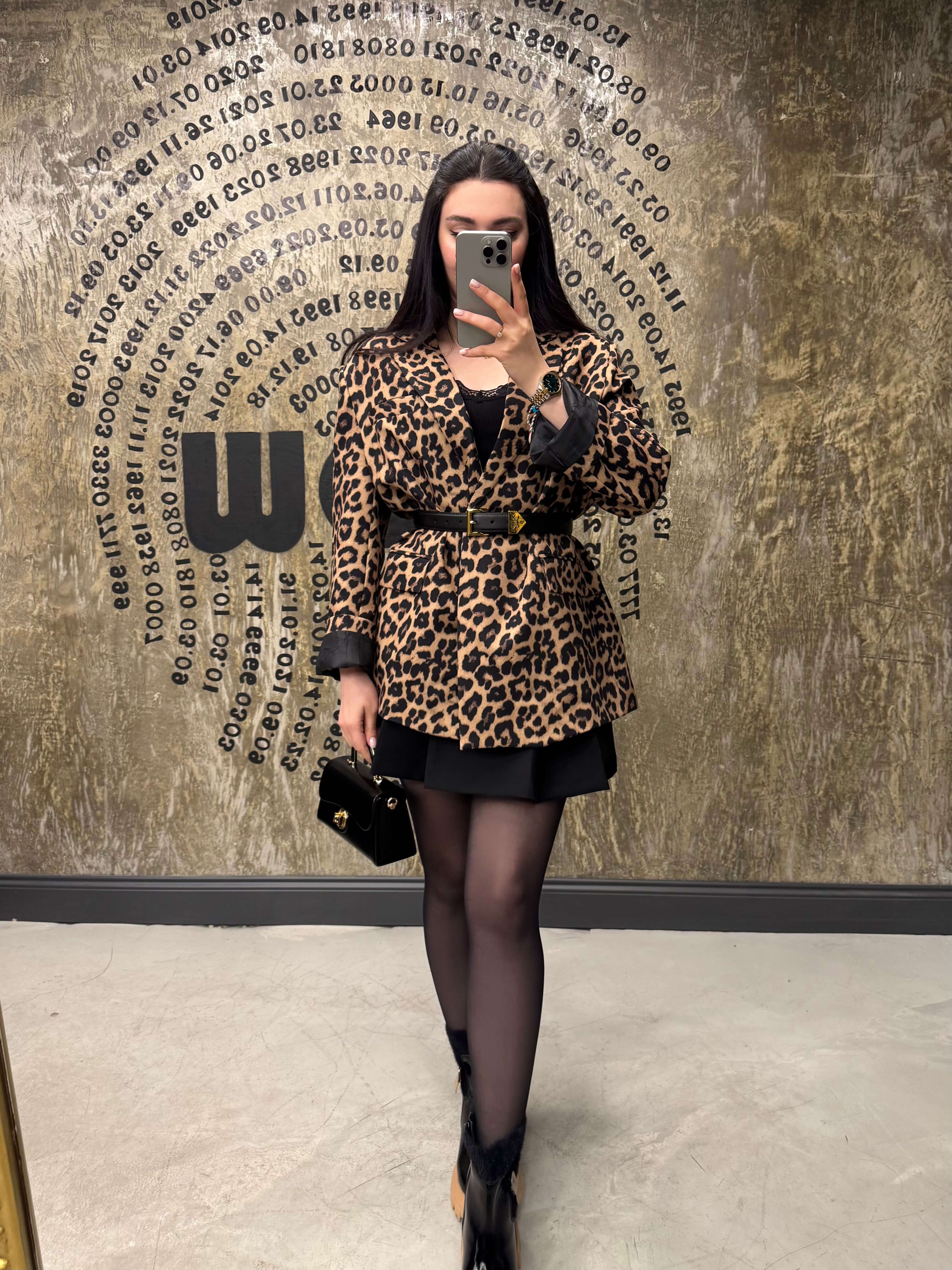 Morni Leopar Desenli Oversize Boyfriend Kesim Blazer