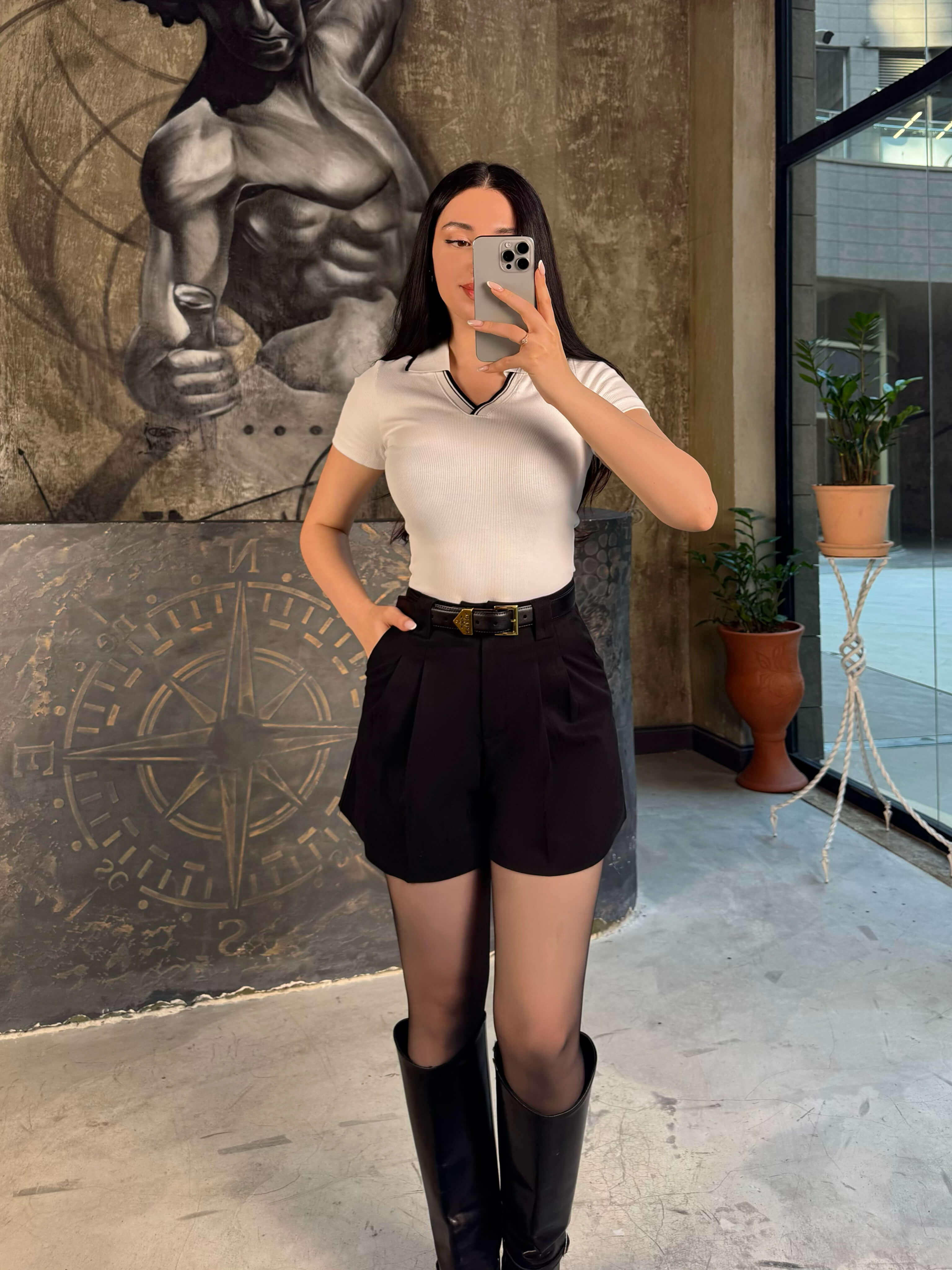 Bami Polo Yaka Çizği Detay Tişört Beyaz