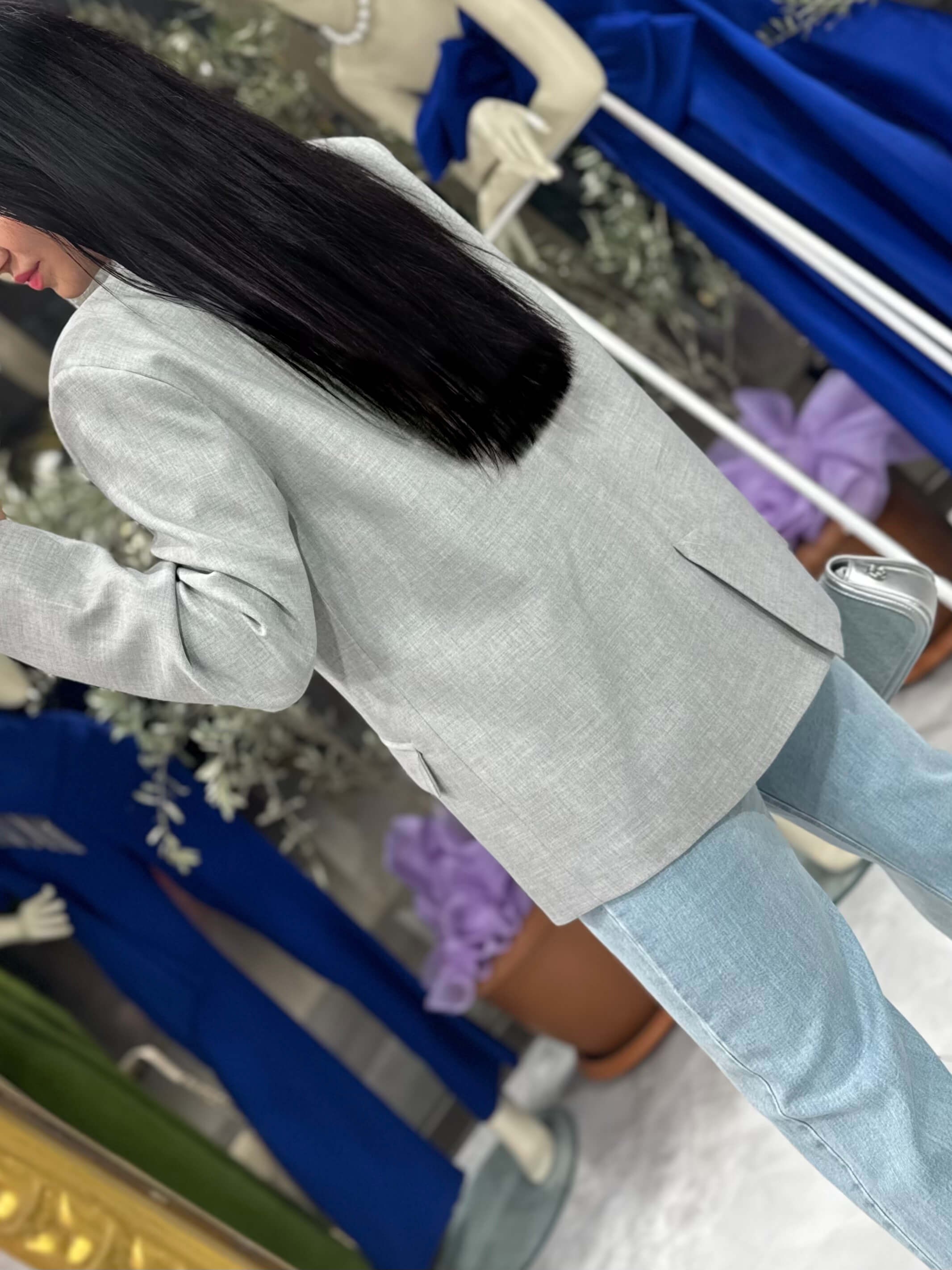 Jadira Çift Düğmeli Oversize Blazer Ceket Gri