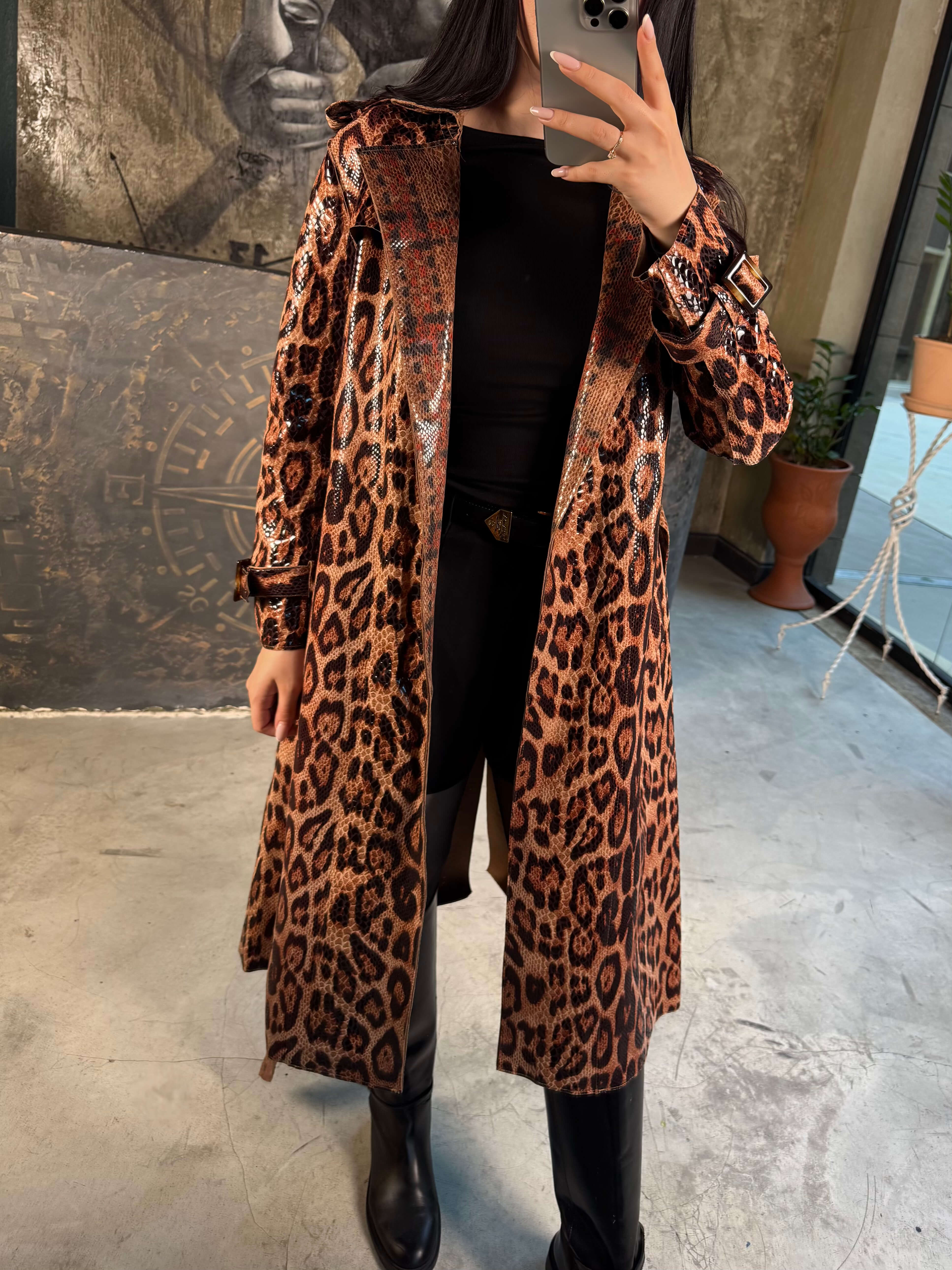 Ronde  Özel Tasarım Trençkot Leopar