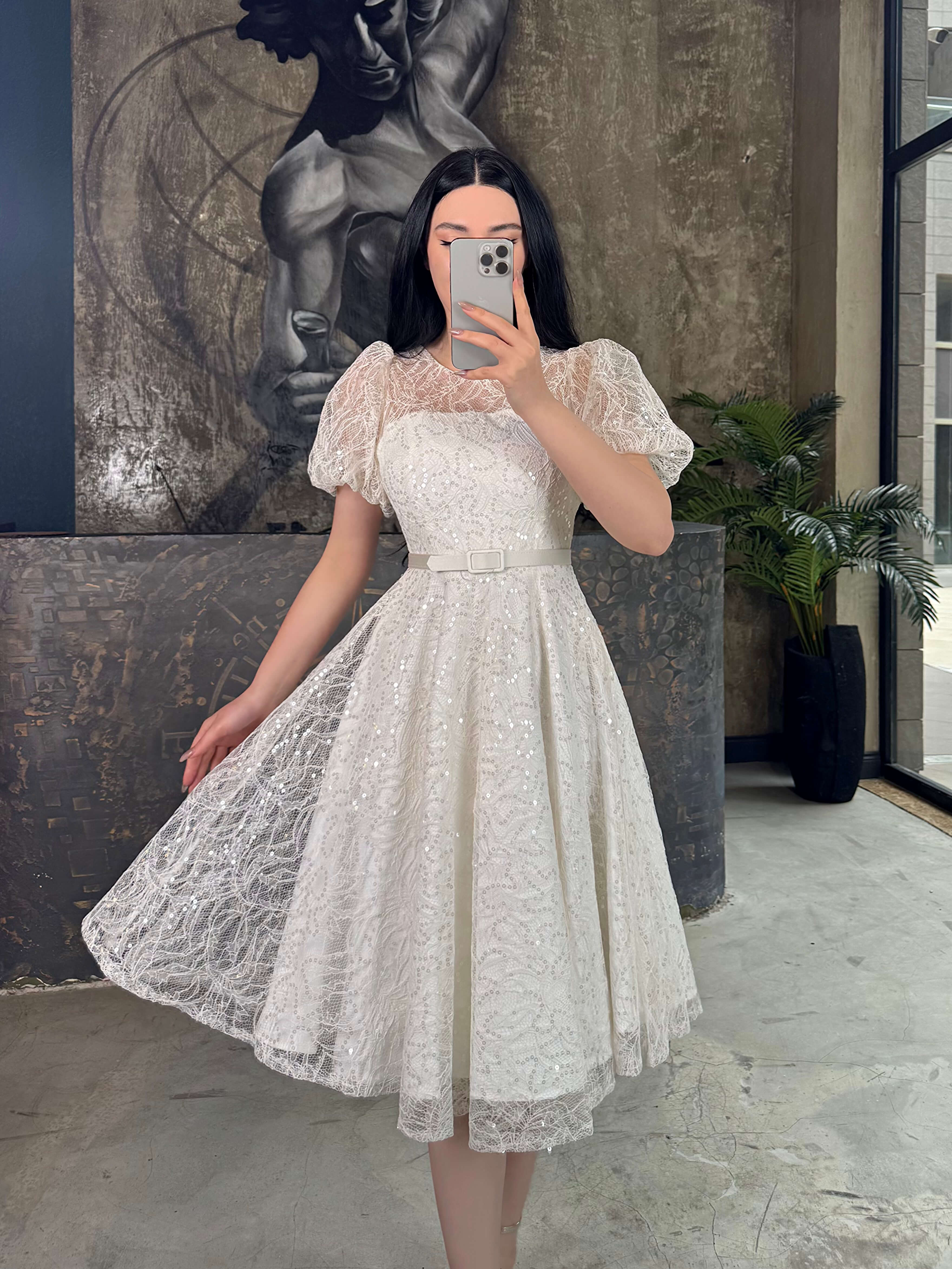 storia lace dress Embellished Lace Sequin Embellished Midi Dress Storia Daisy And Glitter  Sequin Embellished Midi Dress L White