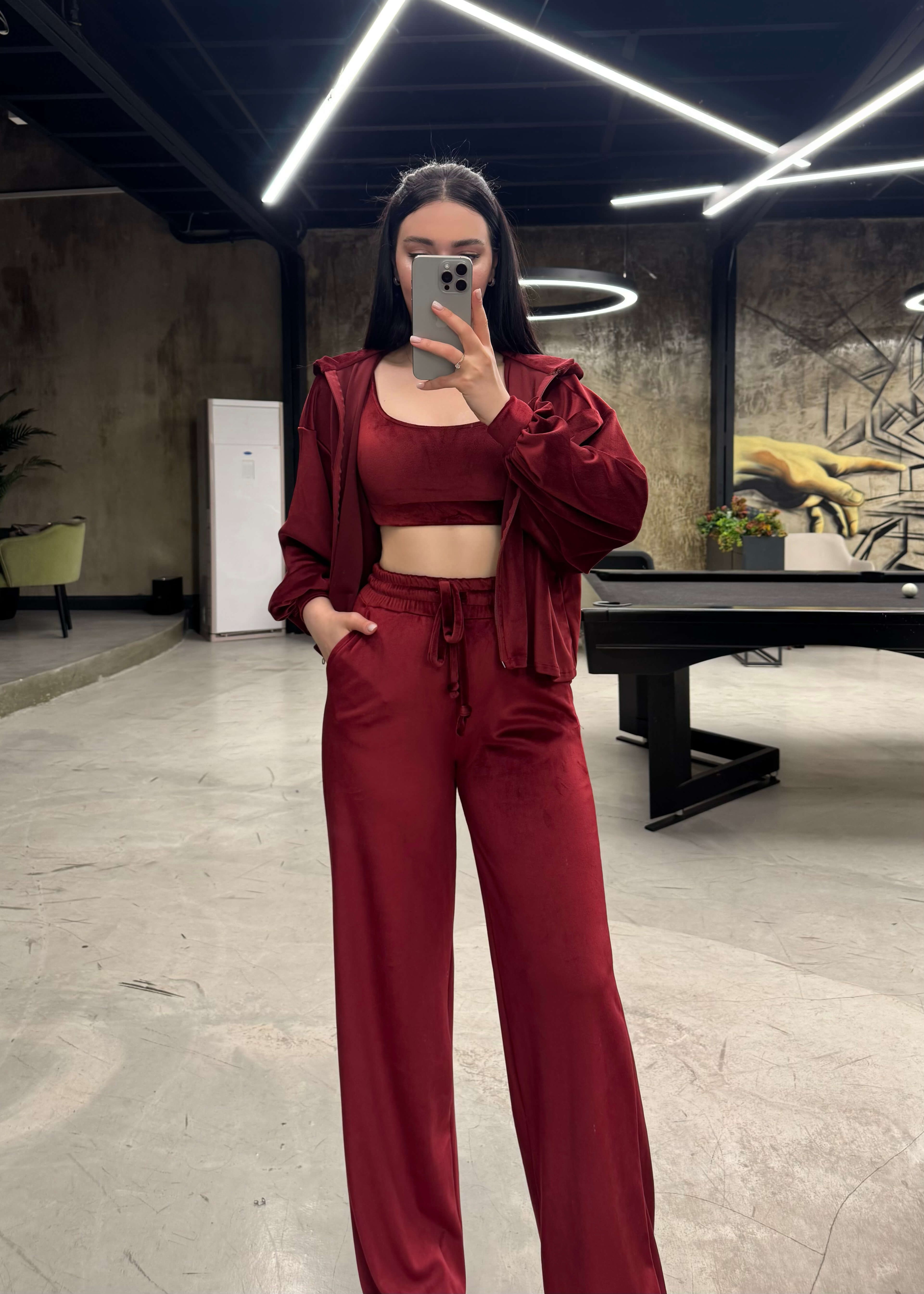 Sandara 3´lü Premium Kalite Kadife Takım-Bordo