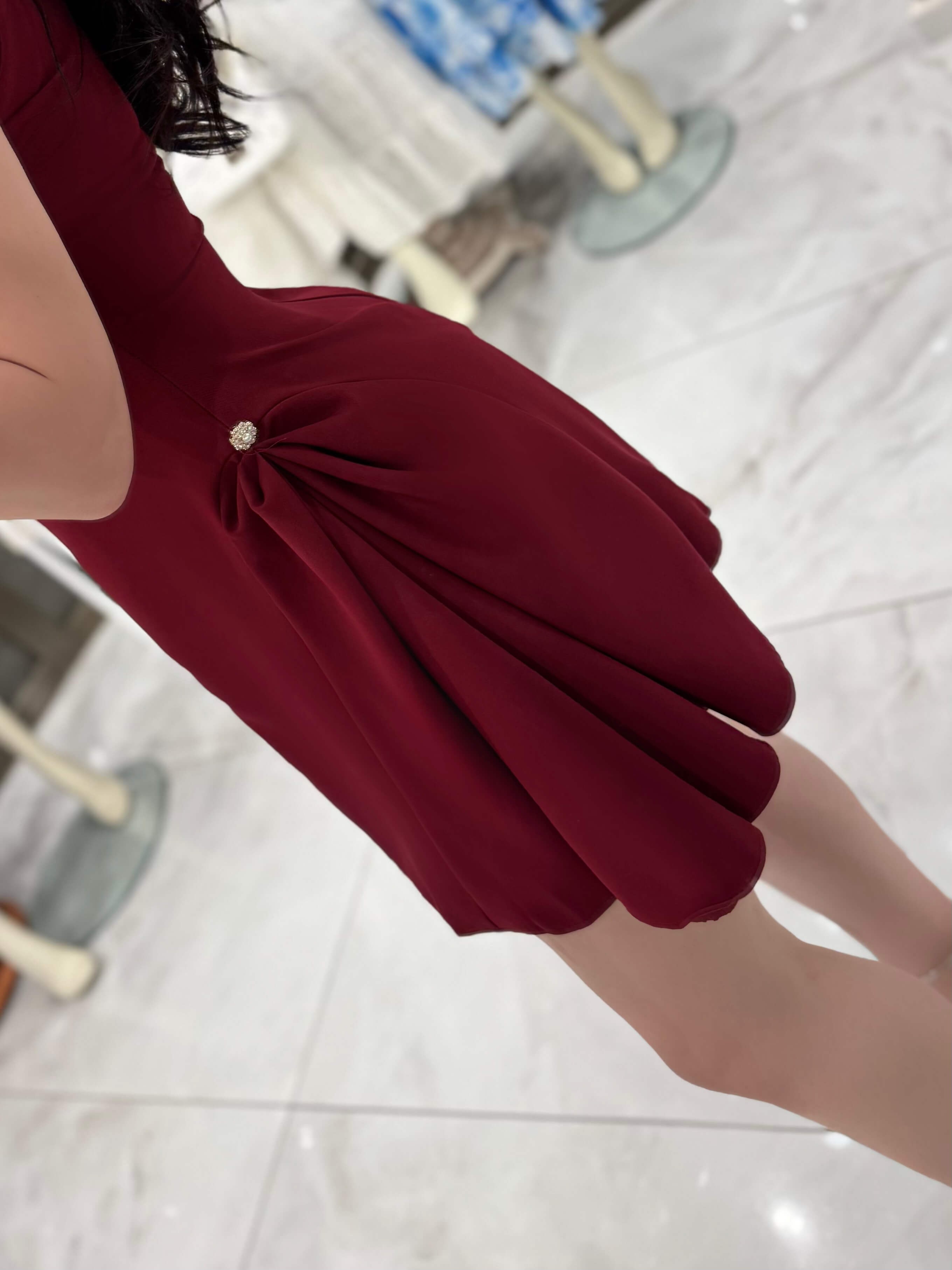 Rika Eteği Yan Düğme Detaylı Mini Elbise Bordo